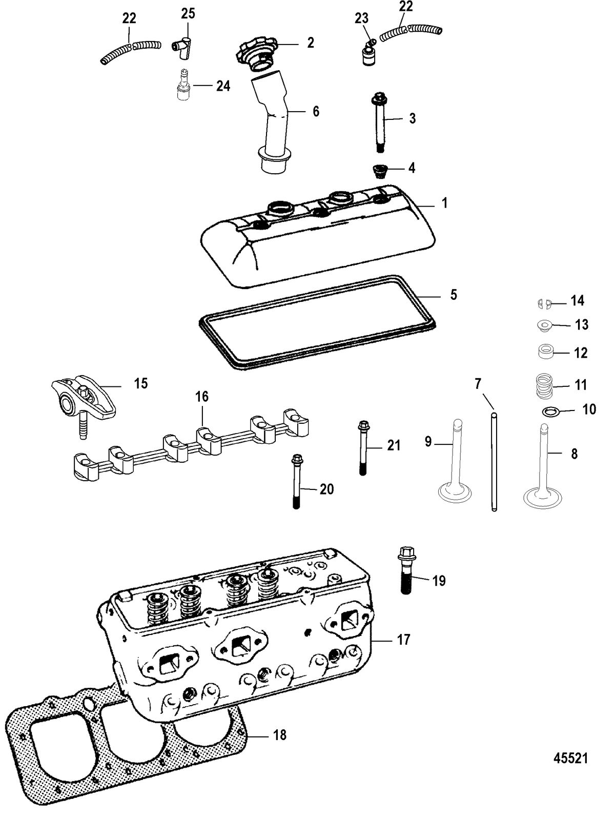 MERCRUISER 4.3L CARB ALPHA/BRAVO Cylinder Head and Rocker Cover