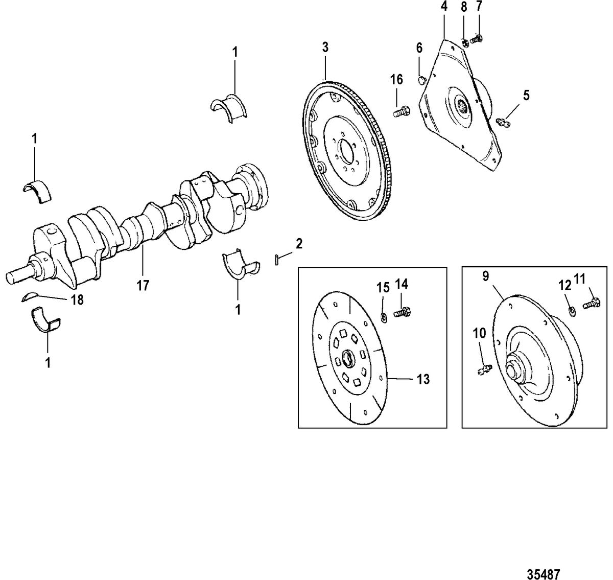 MERCRUISER 5.0L EFI ALPHA/BRAVO 5.7L EFI ALPHA/BRAVO (GEN +) ENGINE CRANKSHAFT AND FLYWHEEL