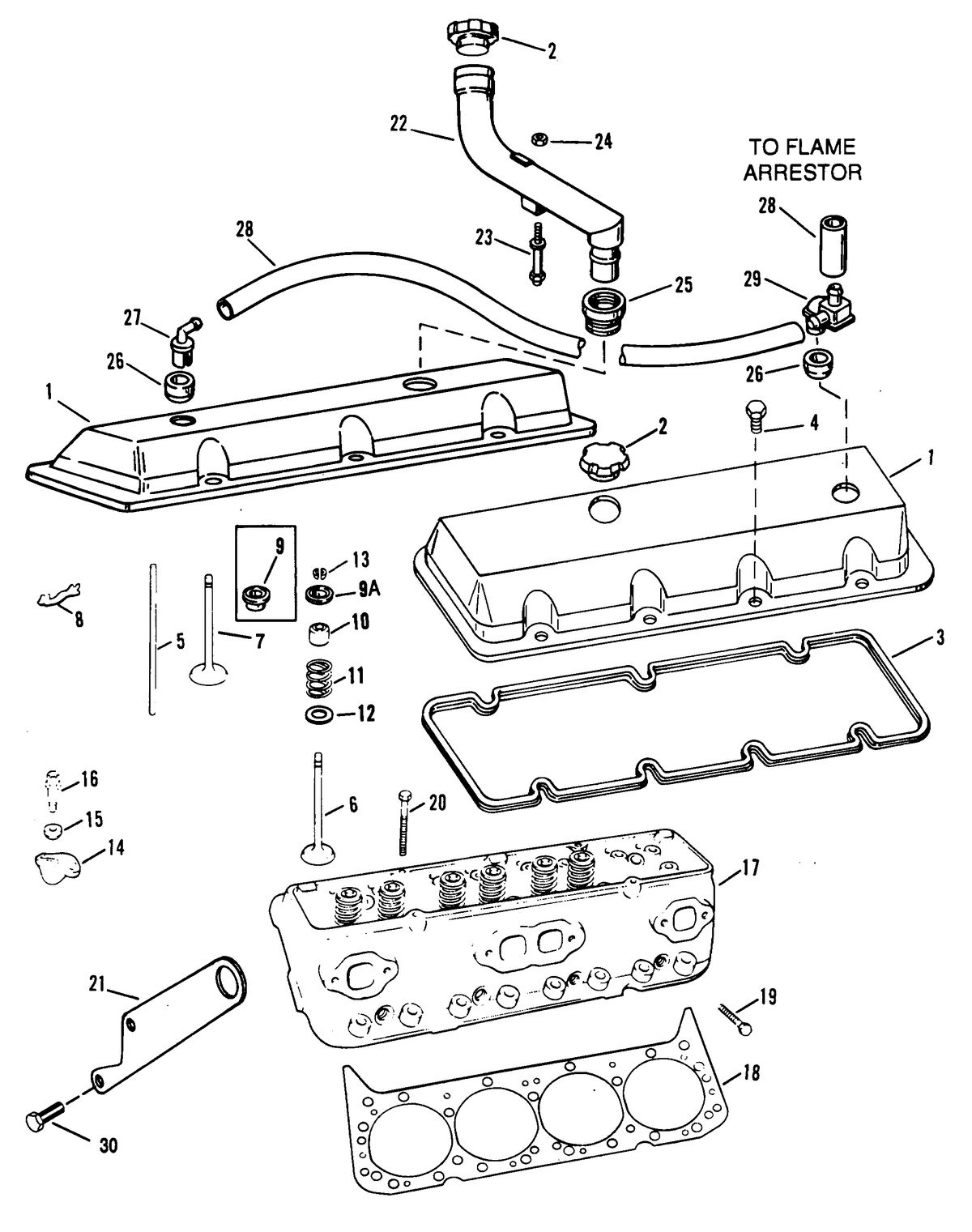 MERCRUISER 454 EFI SKI ENGINE CYLINDER HEAD AND ROCKER COVER