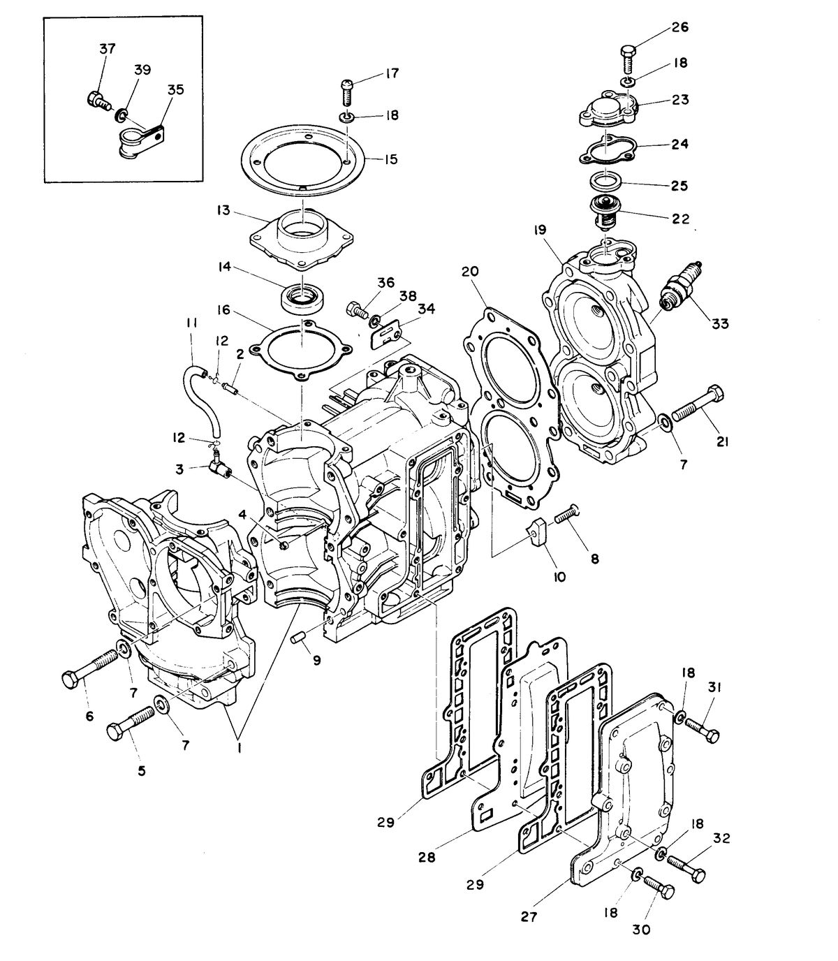 MARINER 28 HORSE POWER CRANKCASE AND CYLINDER HEAD