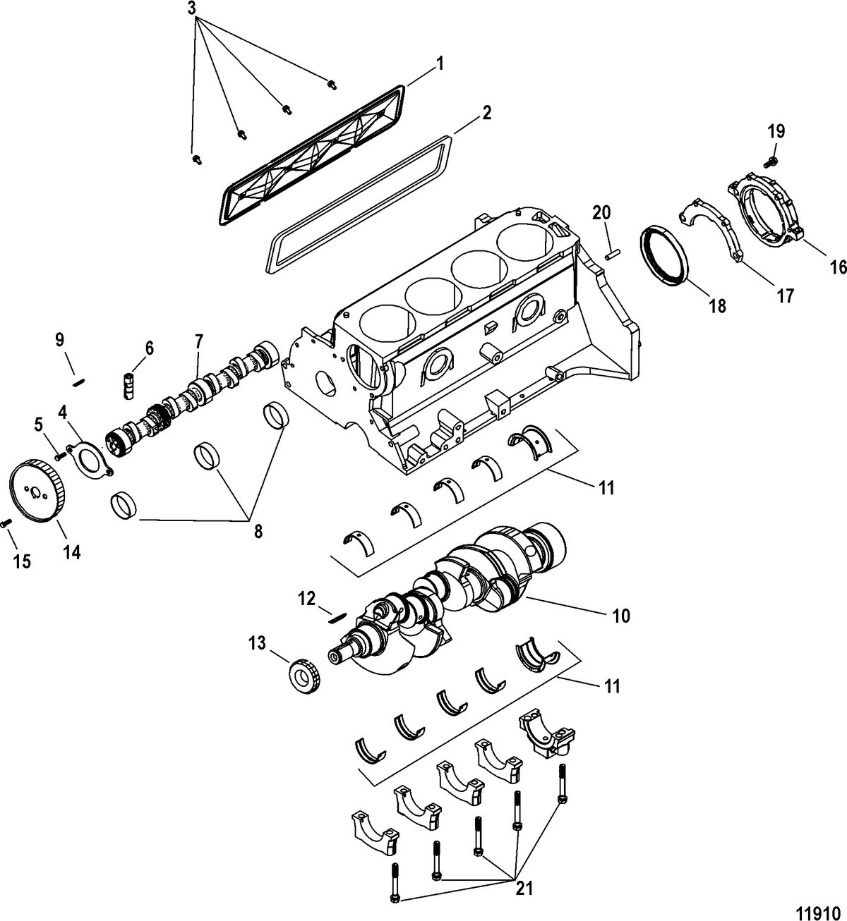 MERCRUISER 3.0L ALPHA ONE Cylinder Block, Crankshaft and Camshaft