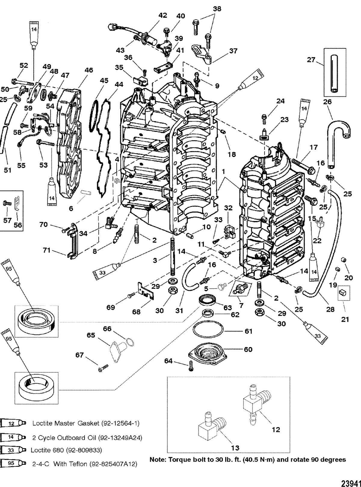 MERCURY/MARINER 225 AND 225 SEAPRO/MARATHON (3.0L CARB) CYLINDER BLOCK AND END CAP