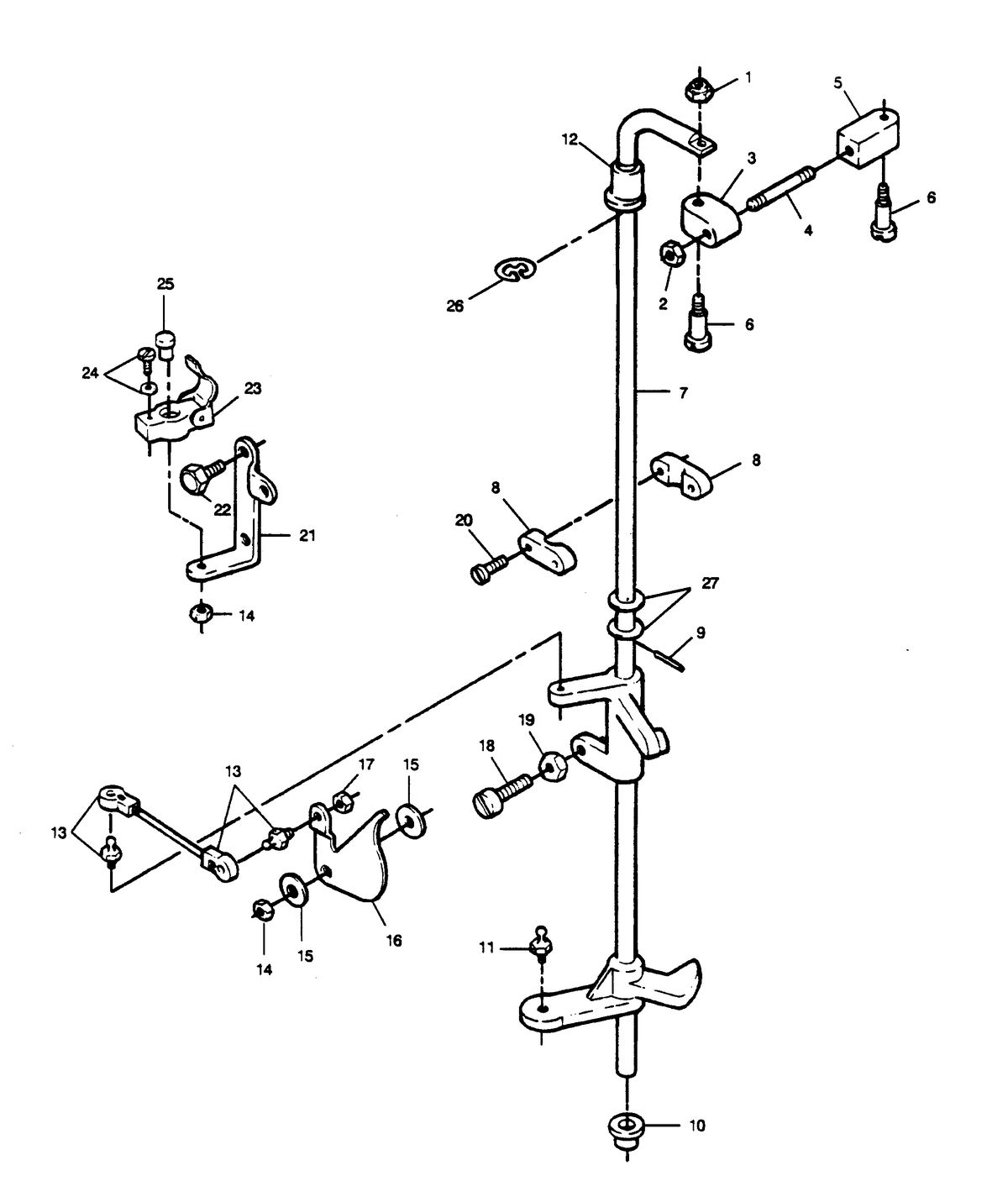 FORCE FORCE 1989 85 H.P. L-DRIVE TOWERSHAFT AND THROTTLE LINKAGE