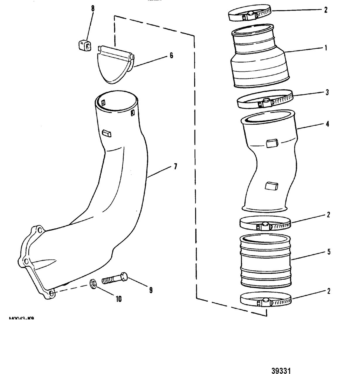 MERCRUISER 120 H.P./2.5L140 H.P./3.0L R/MR/ALPHA ONE EXHAUST SYSTEM(NEW DESIGN)