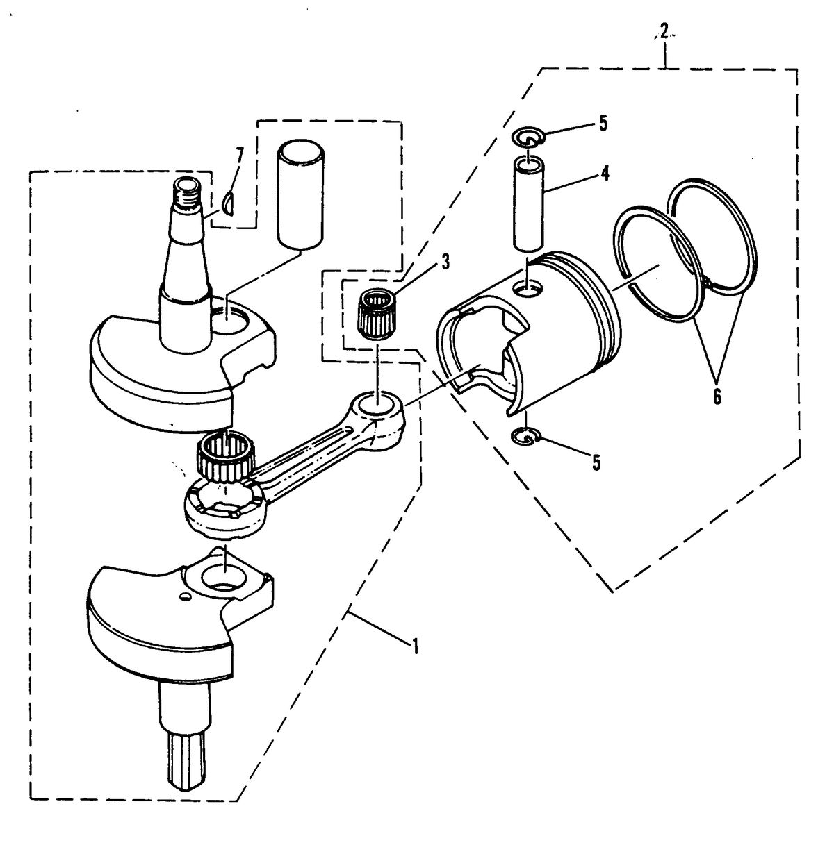 MARINER 5 H.P. CRANKSHAFT AND PISTON