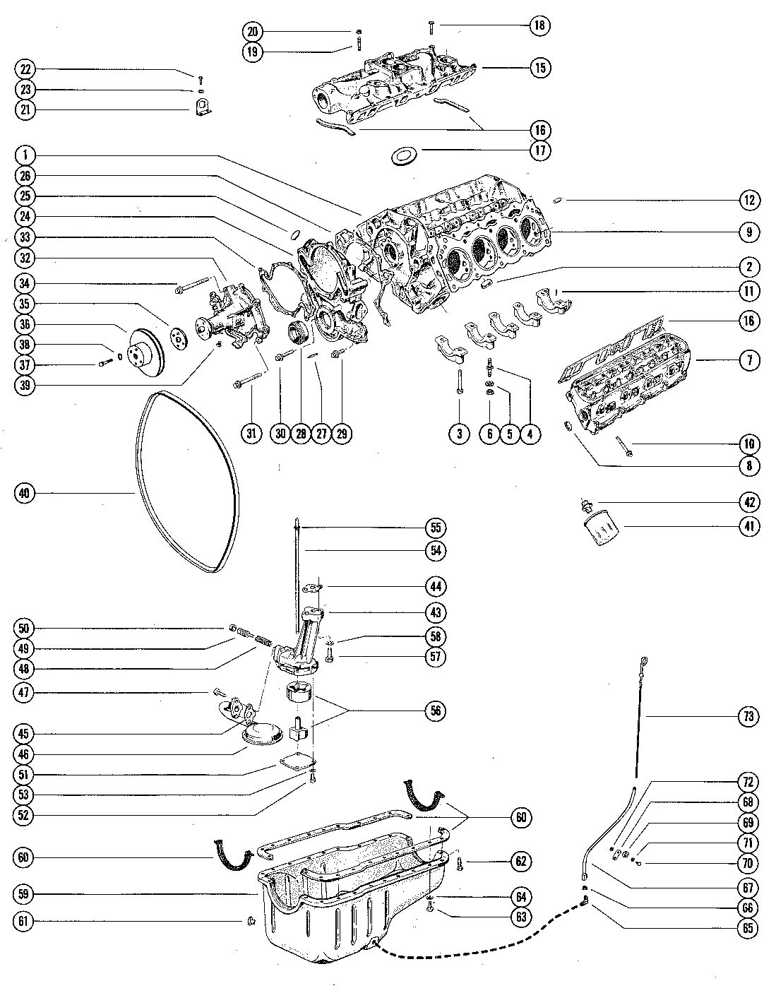 MERCRUISER 215 ENGINE CYLINDER BLOCK, CYLINDER HEAD AND OIL PAN