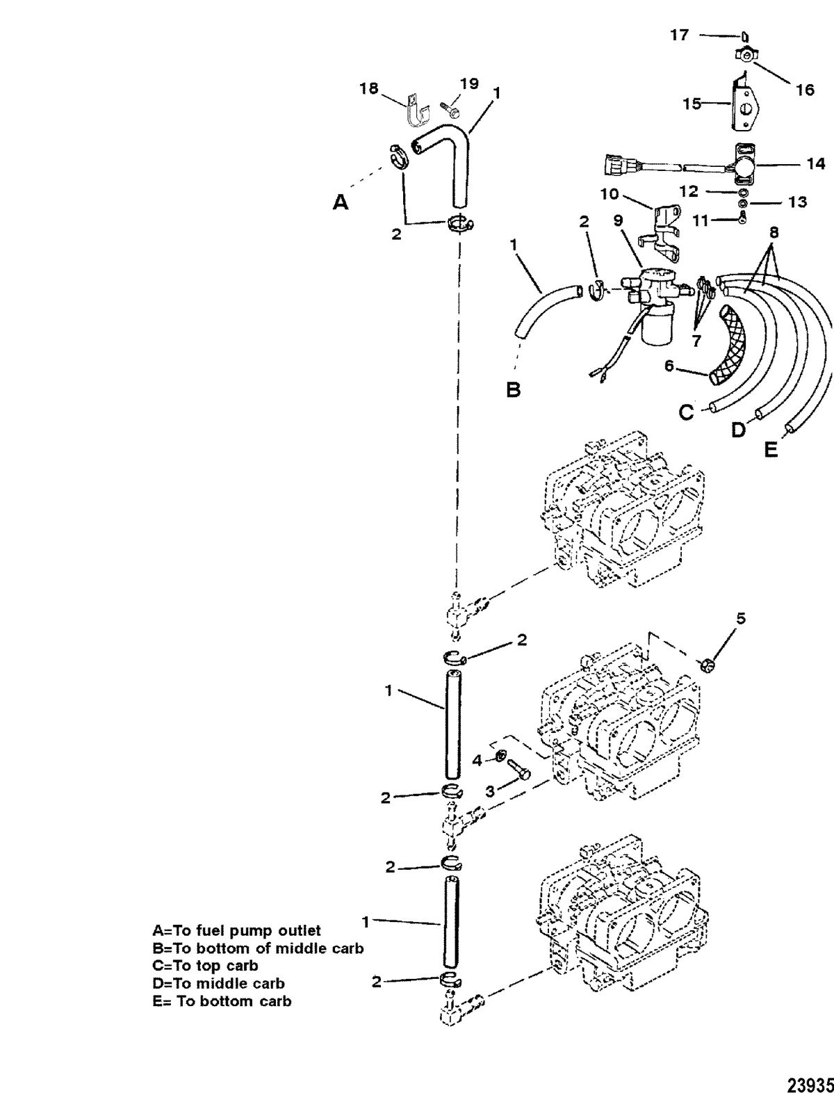 MERCURY/MARINER 225 AND 225 SEAPRO/MARATHON (3.0L CARB) FUEL LINES(SEAPRO/MARATHON)