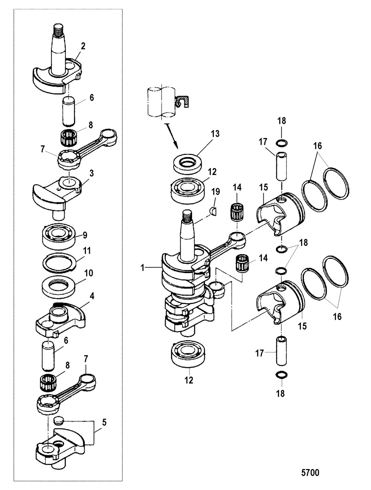 MERCURY/MARINER 6/8 HP INTERNATIONAL Crankshaft, Pistons and Connecting Rods
