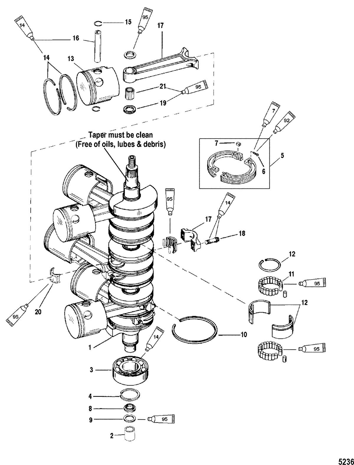 MERCURY/MARINER 135/140/150/200/XR6/MAGNUM III/140JET (2.5L)(CARB) Crankshaft, Pistons and Connecting Rods