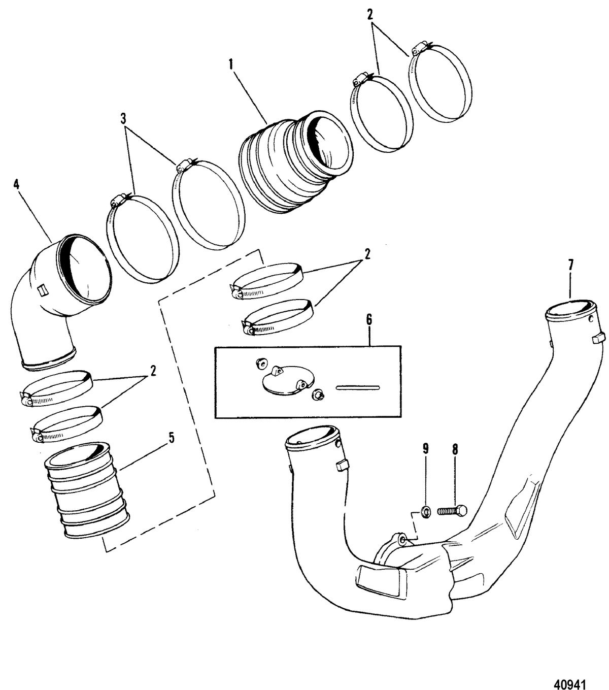 MERCRUISER 185/205 H.P. MR/ALPHA ONE ENGINE Exhaust System(3 In. Exhaust Elbow)