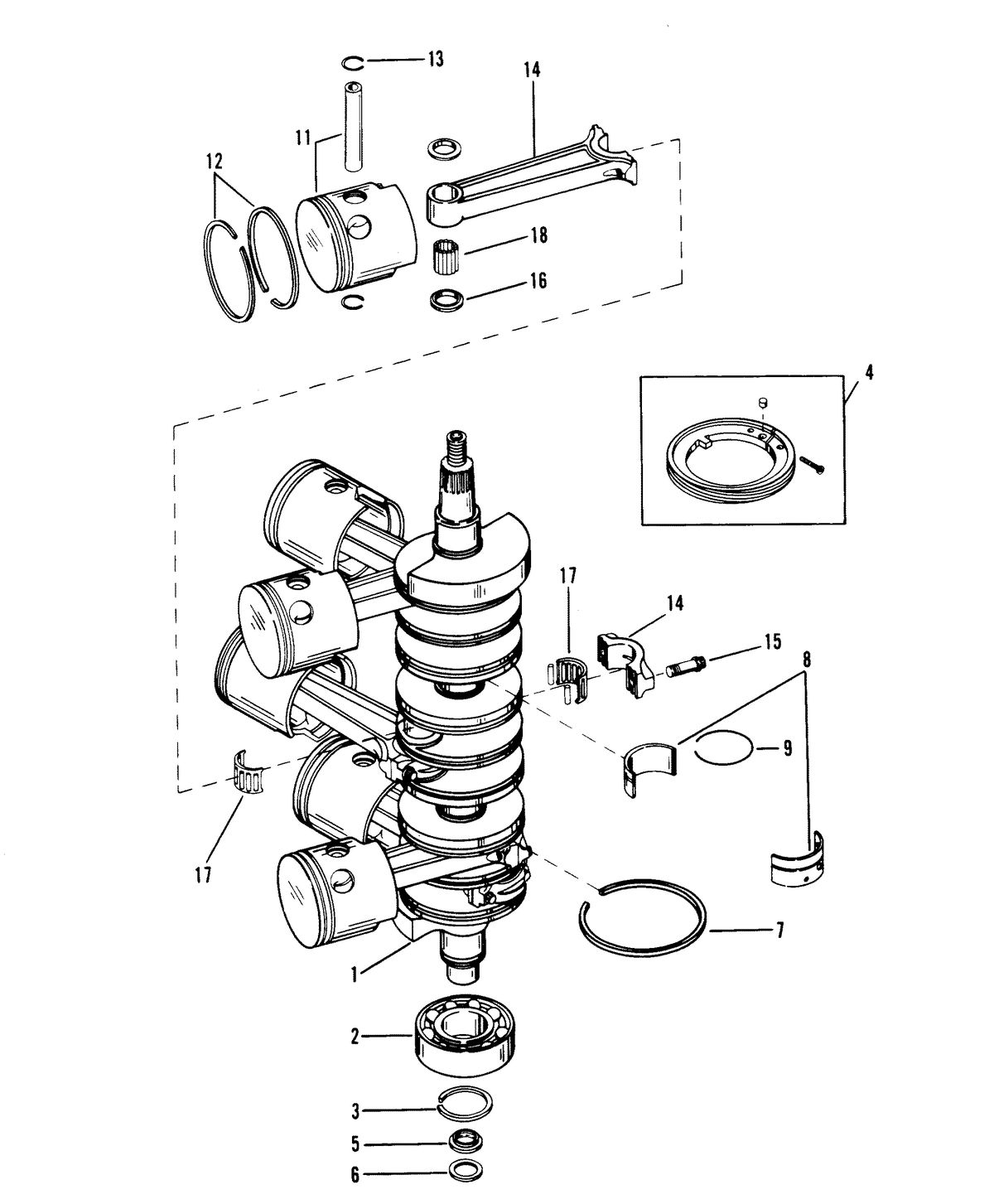 RACE OUTBOARD XR-2 CRANKSHAFT, PISTONS AND CONNECTING RODS