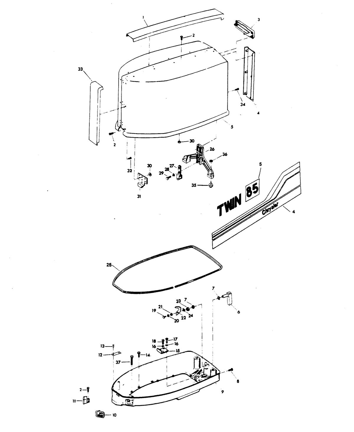 CHRYSLER 85 H.P. ENGINE COVER AND SUPPORT PLATE