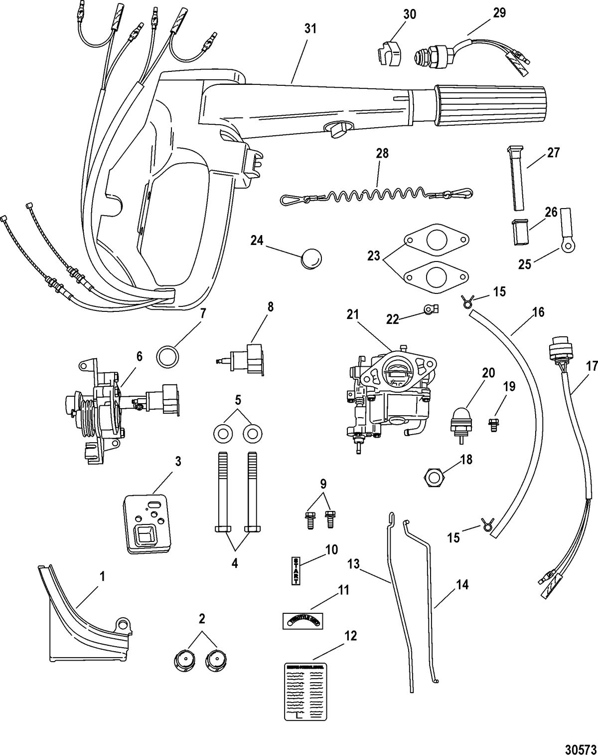 MERCURY/MARINER 8/9.9 (209CC) 4-STROKE Tiller Handle Conversion Kit-Electric, 889246A86