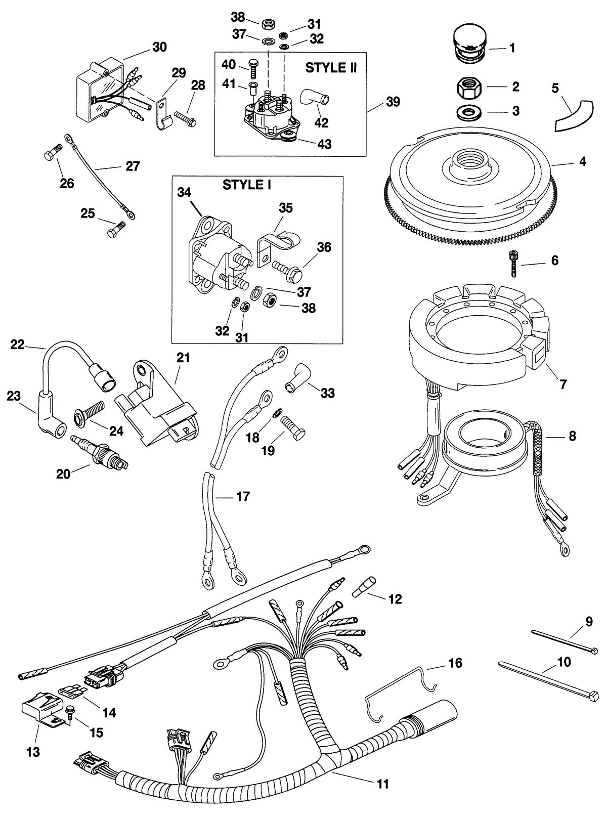 FORCE 40/50 H.P. IGNITION AND ELECTRICAL COMPONENTS