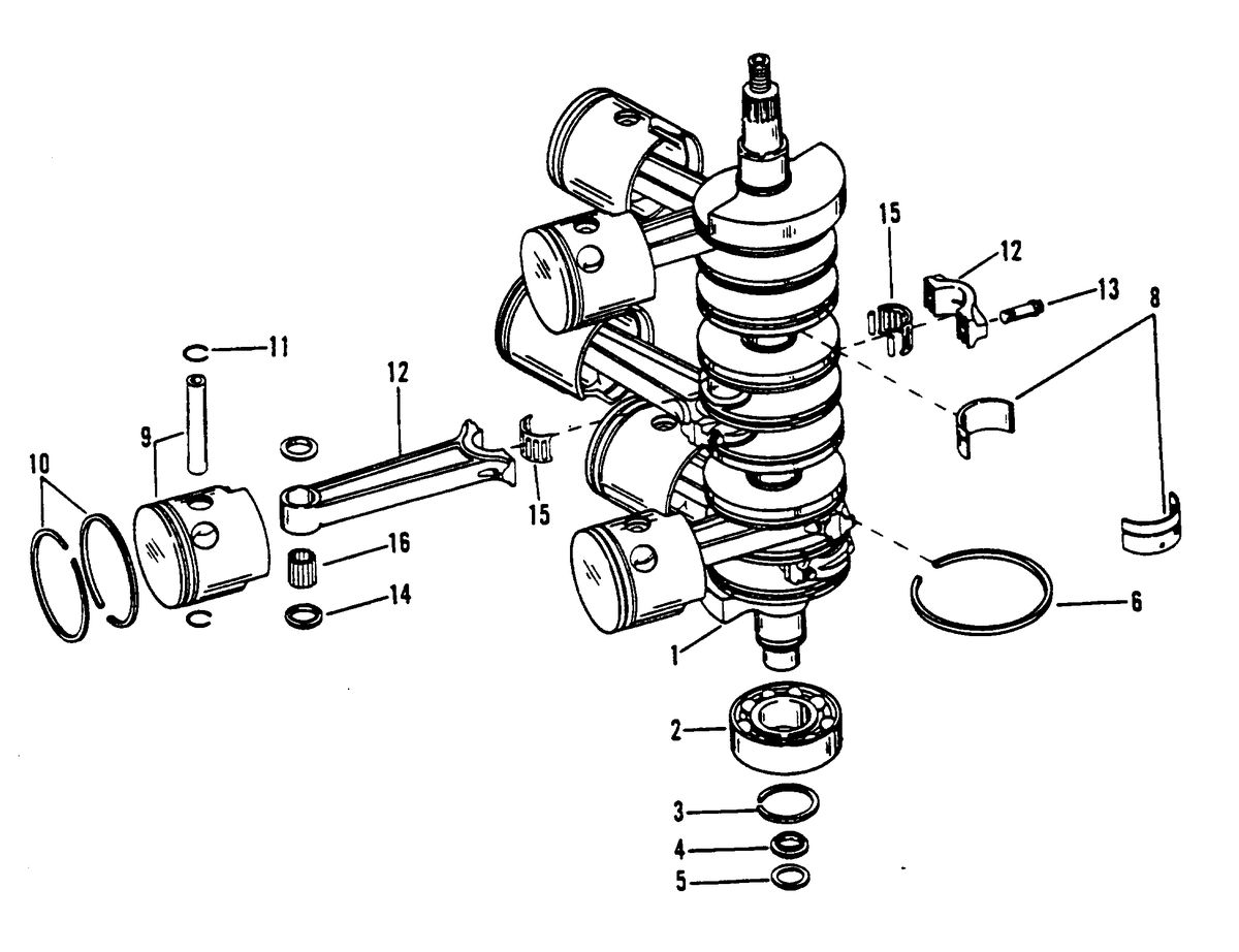 RACE OUTBOARD 2.5L (CARB) CRANKSHAFT, PISTONS AND CONNECTING RODS