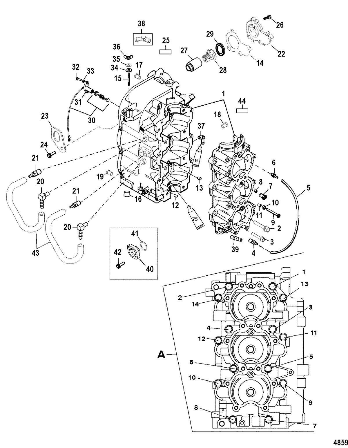 MERCURY/MARINER 55/60 JET 40 (3 CYLINDER) Cylinder Block and Crankcase