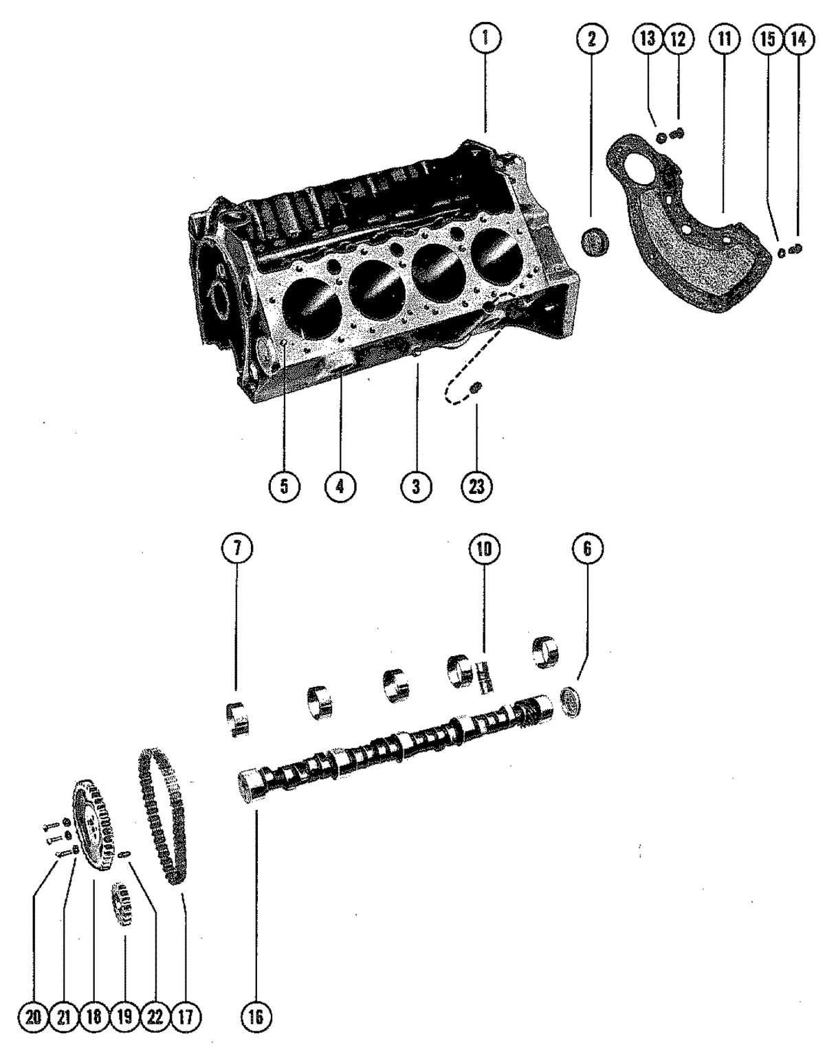 MERCRUISER 898 (STERN DRIVE) 198 (INBOARD) ENGINE CYLINDER BLOCK AND CAMSHAFT