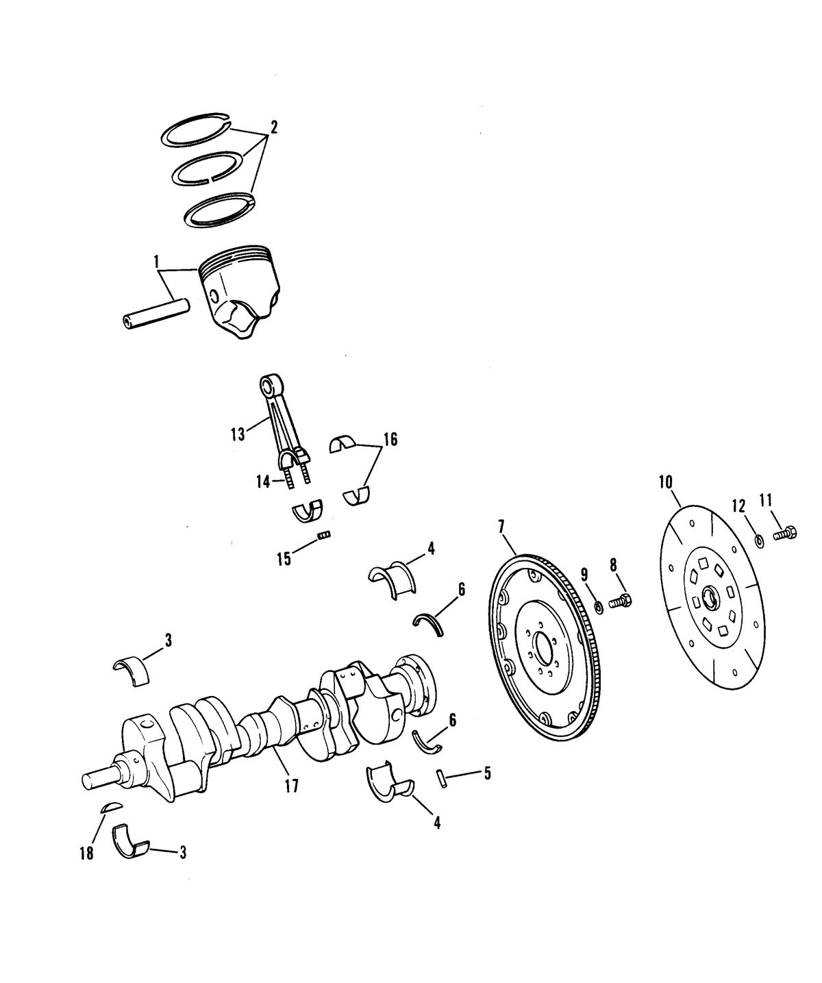 MERCRUISER 5.7 LITRE COMPETITION SKI ENGINE CRANKSHAFT, PISTONS AND CONN. RODS