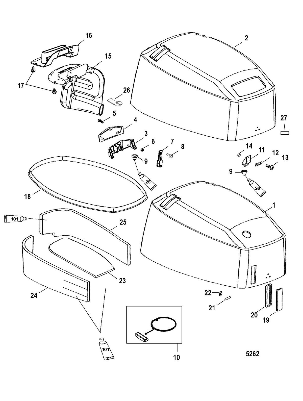 MERCURY/MARINER 40/50 JET 30 (3 CYLINDER) 2-STROKE Top Cowl