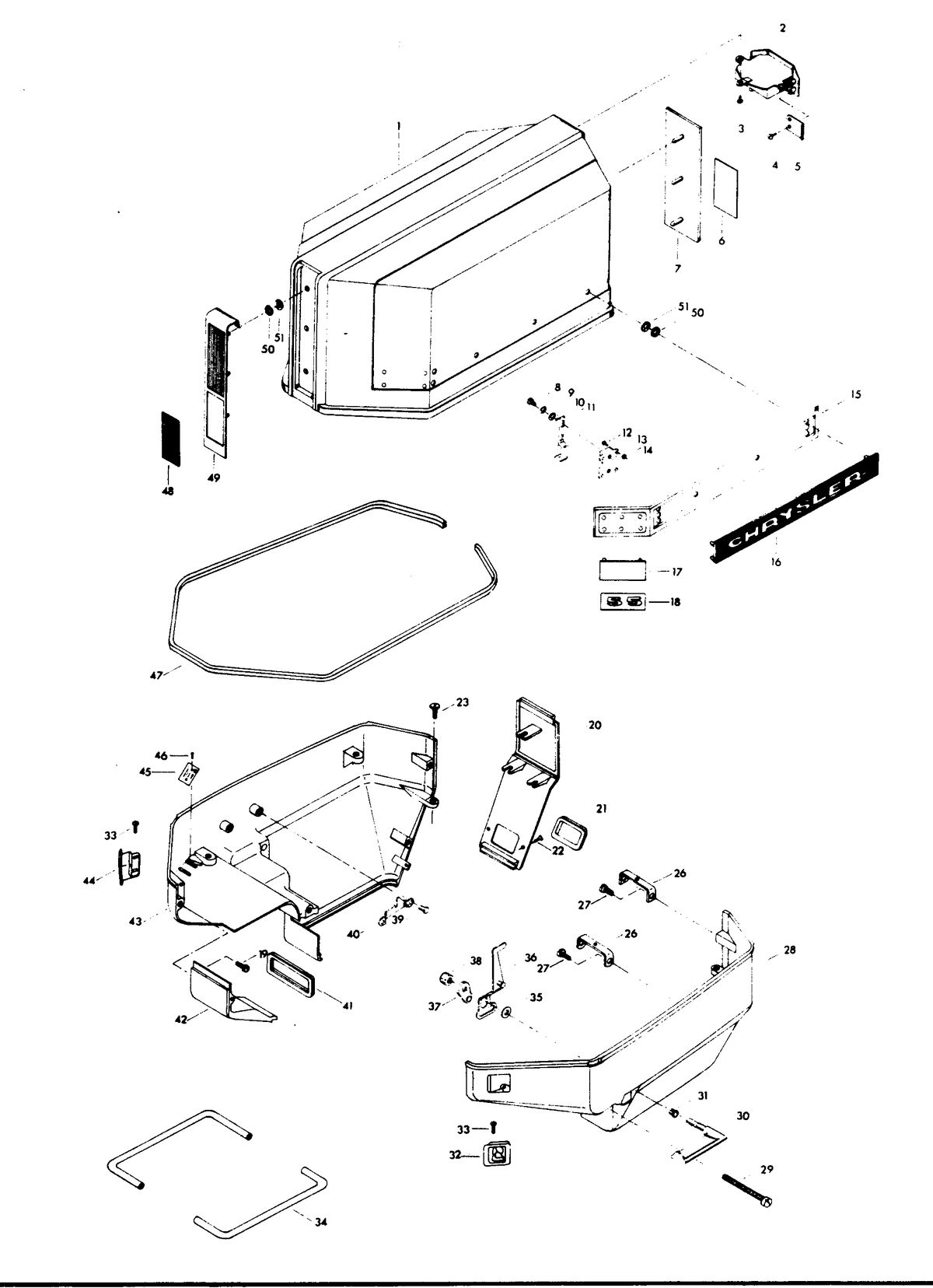 CHRYSLER 55 H.P. ENGINE COVER AND SUPPORT PLATE