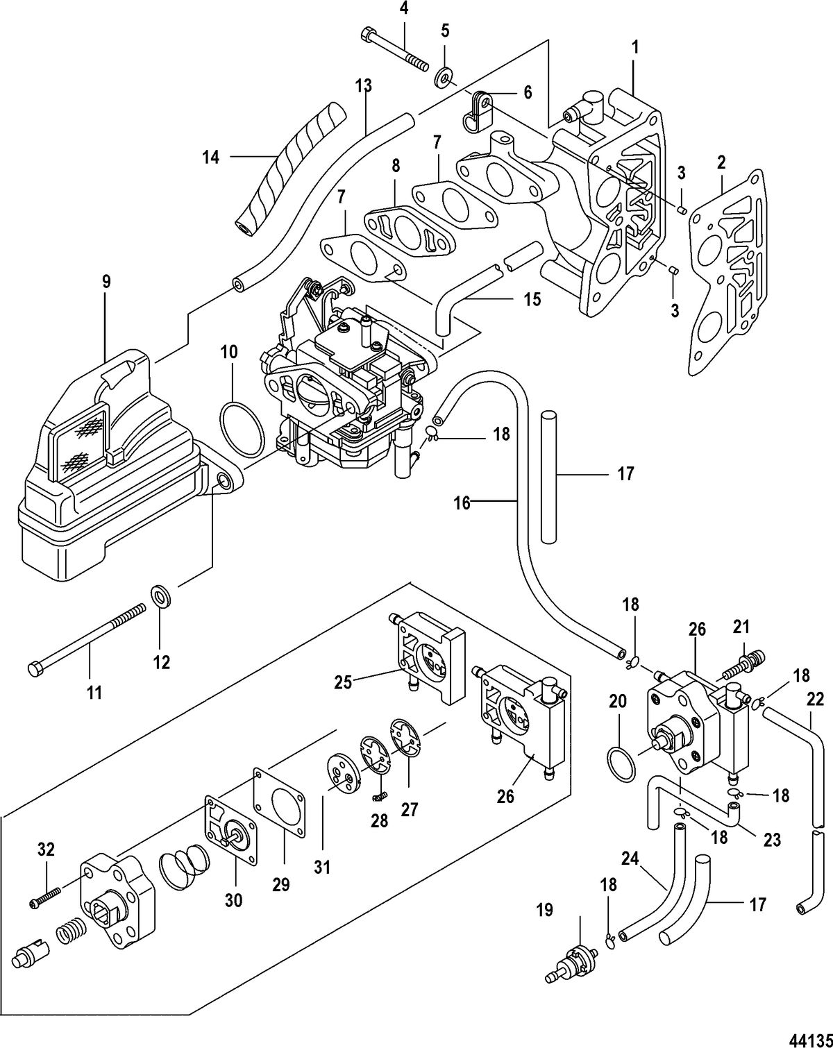 MERCURY/MARINER 8/9.9 (209CC) 4-STROKE Intake Manifold and Fuel Pump