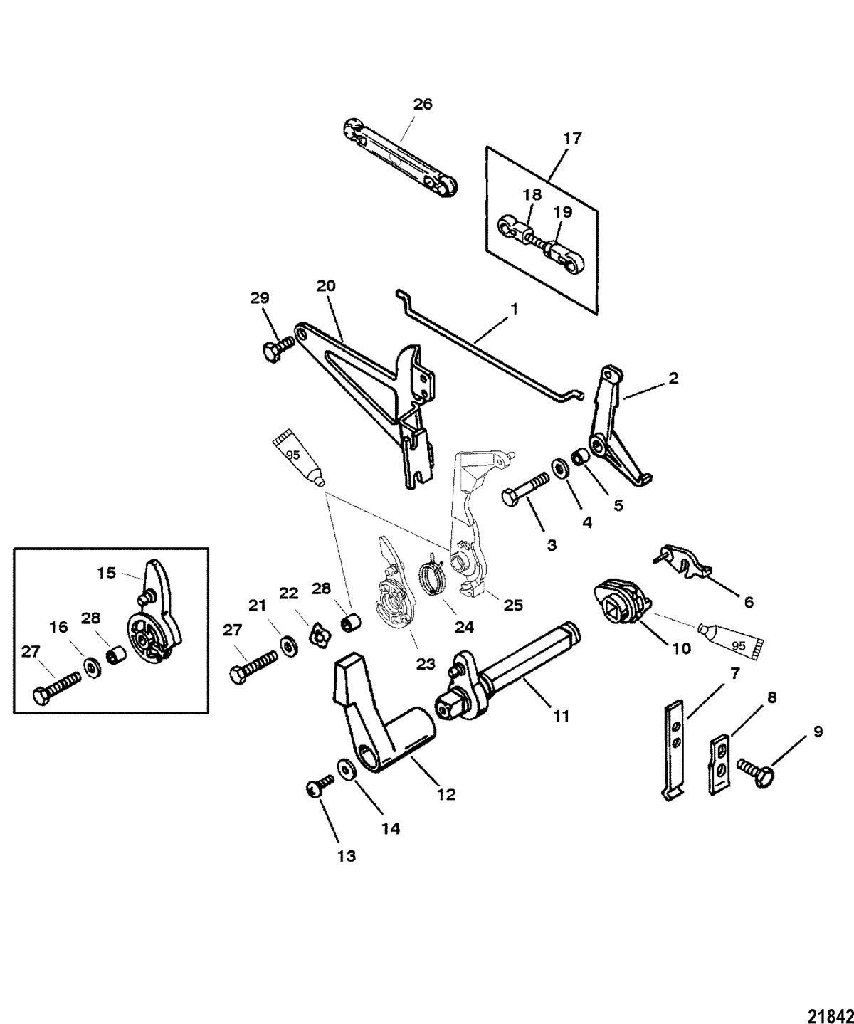 MERCURY/MARINER 20/25/JET 20/SUPER 15/15XD/25 SEAPRO/MARATHON 2 CYLINDER Throttle and Shift Linkage(Side Shift)