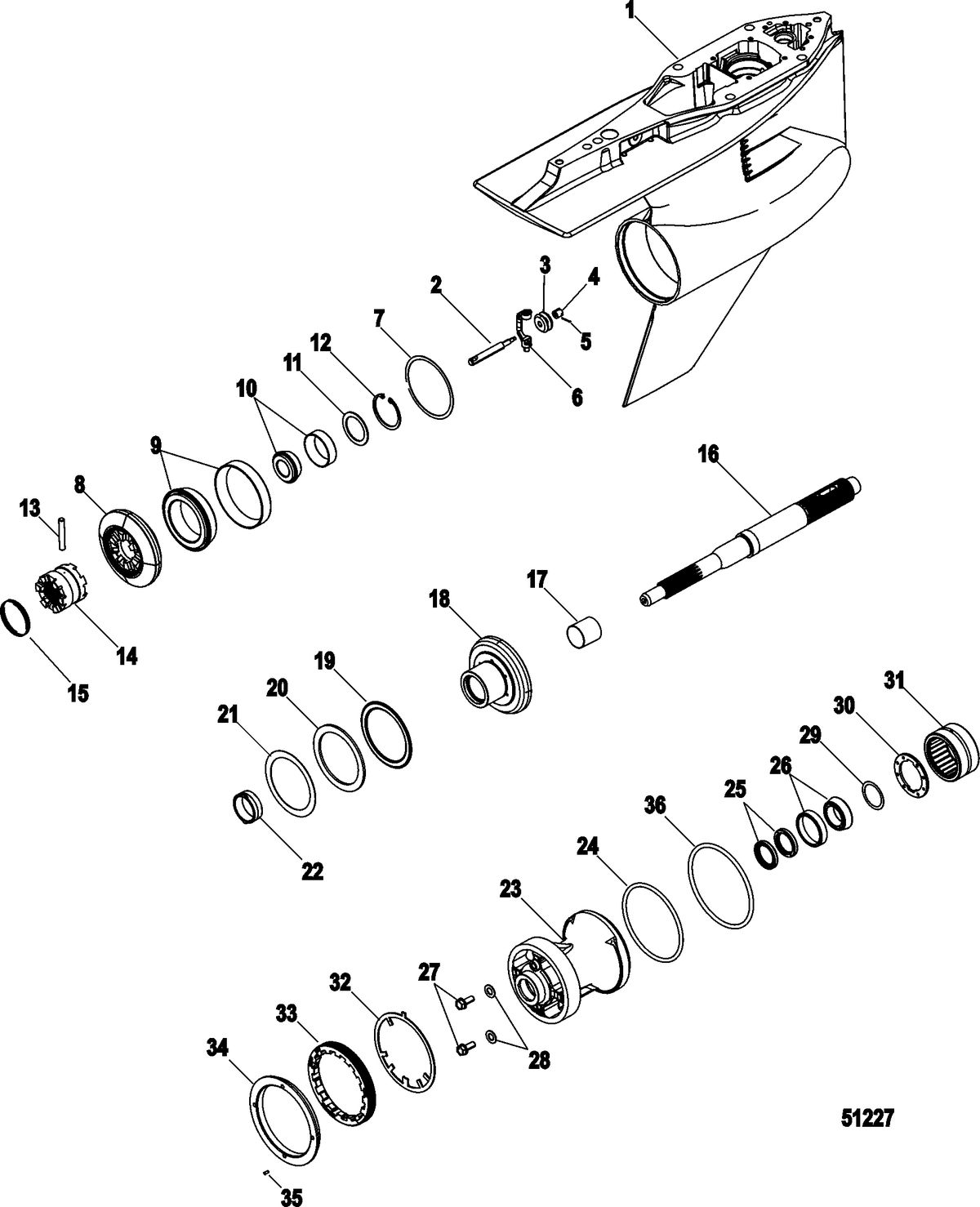 MERCURY/MARINER 200/225/250/275/300 4-STROKE VERADO (6 CYLINDER) Gear Housing,, Prop Shaft-Counter Rotation, 5.44 Torpedo