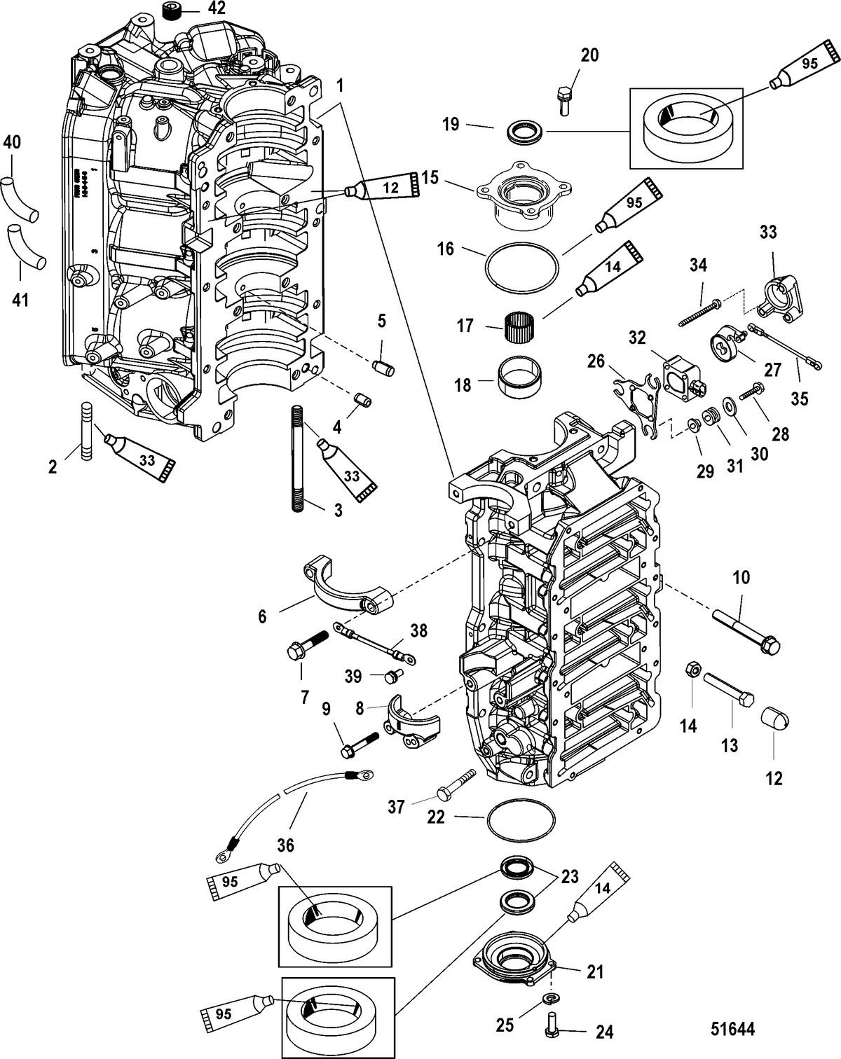 MERCURY/MARINER 175 PROXS (2.5L) Cylinder Block and End Caps