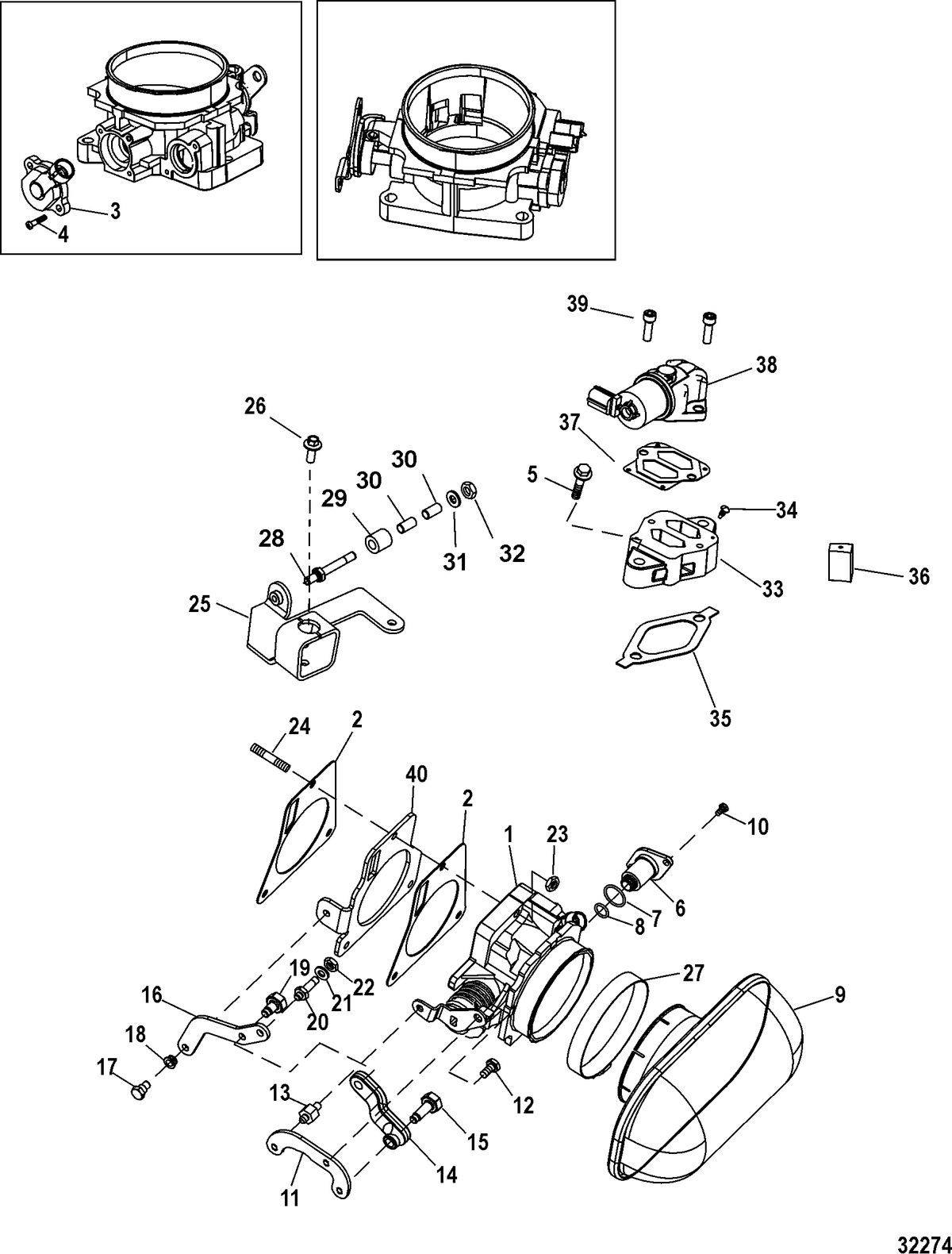 MERCRUISER 8.1L INBOARD EC Throttle Body, Mechanical Throttle-Shift