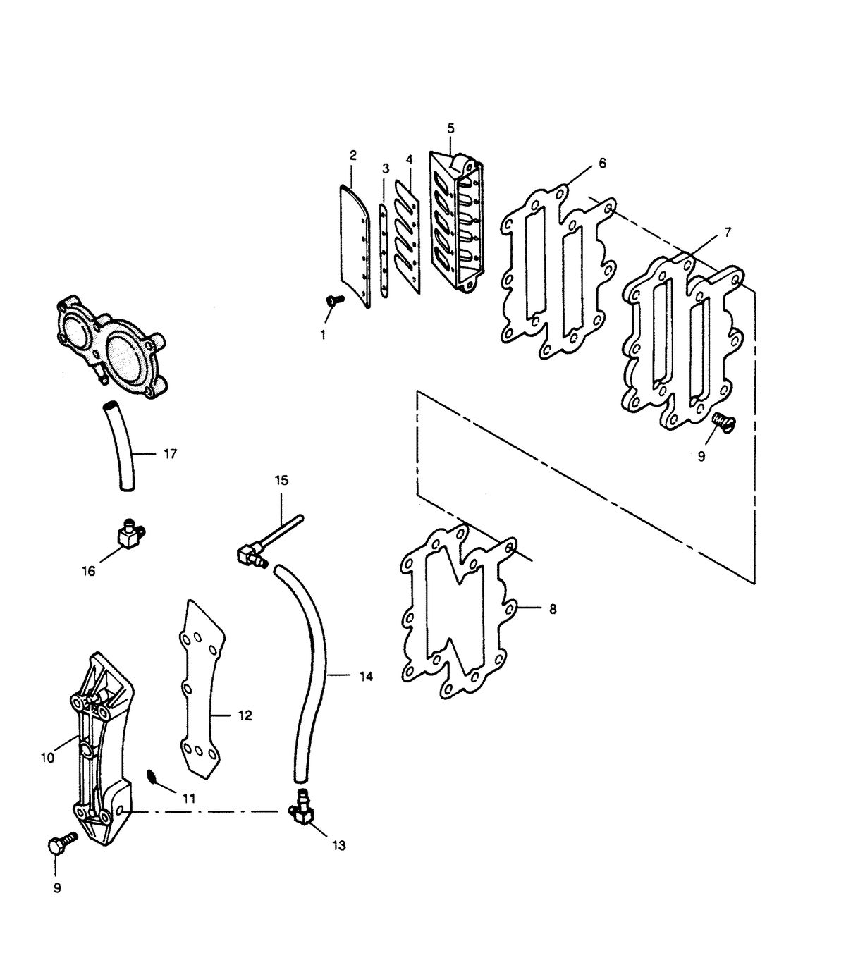 FORCE FORCE 1990 120 H.P. "B" MODEL L-DRIVE REED PLATE AND RECIRCULATION SYSTEM