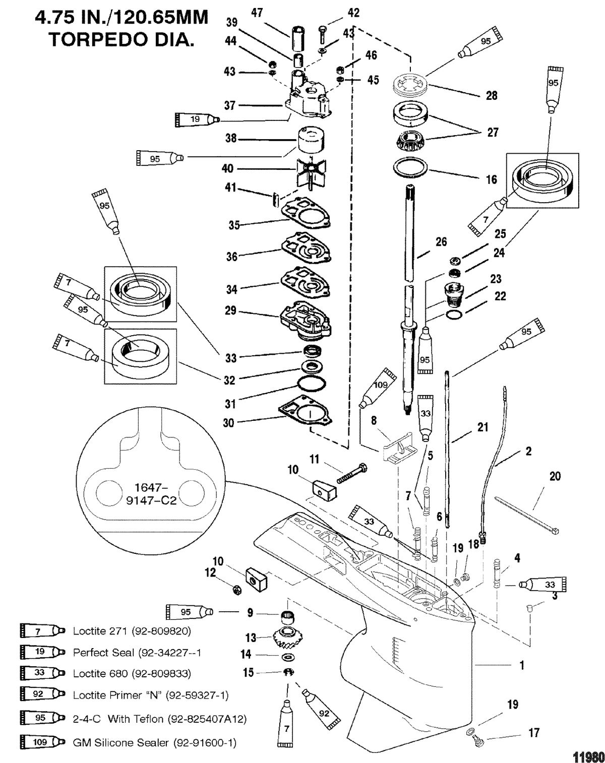 MERCURY/MARINER 135/150/175/200 XR6 MAGNUM III 105-140 JET Gear Housing(Driveshaft-Counter-S/N-0G438000 & Up)