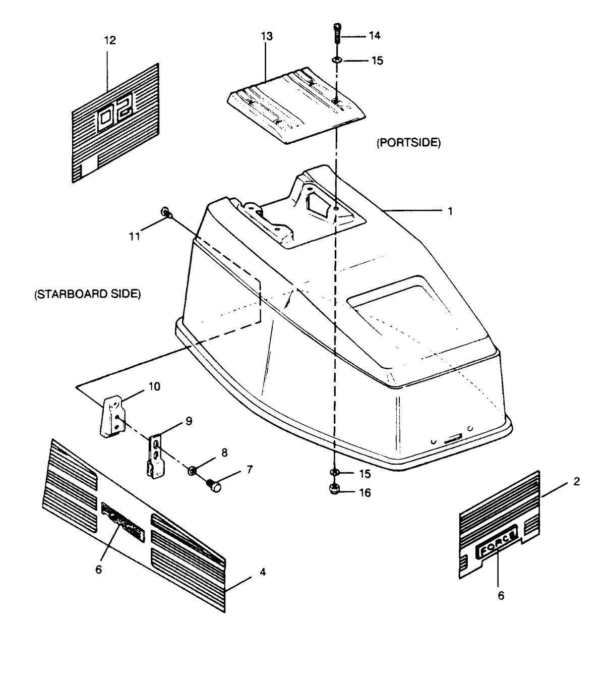 FORCE FORCE 1990 50 H.P. "A" MODELS ENGINE COVER SPECTRUM & BAYLINER MODELS