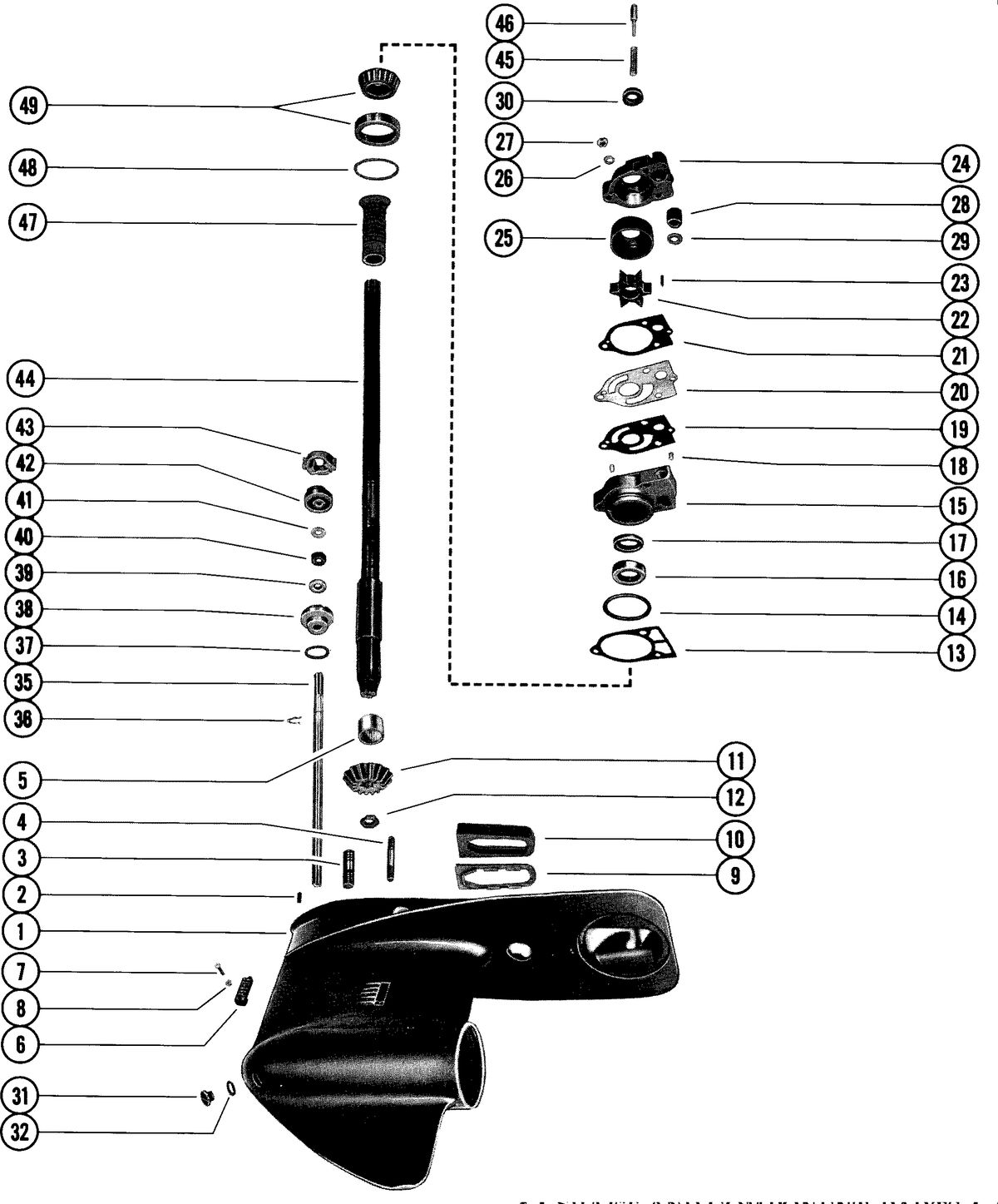 MERCURY MERC 70 (3 CYLINDER) GEAR HOUSING ASSEMBLY, COMPLETE (SERIAL GROUP NO. 3)(PAGE 1)
