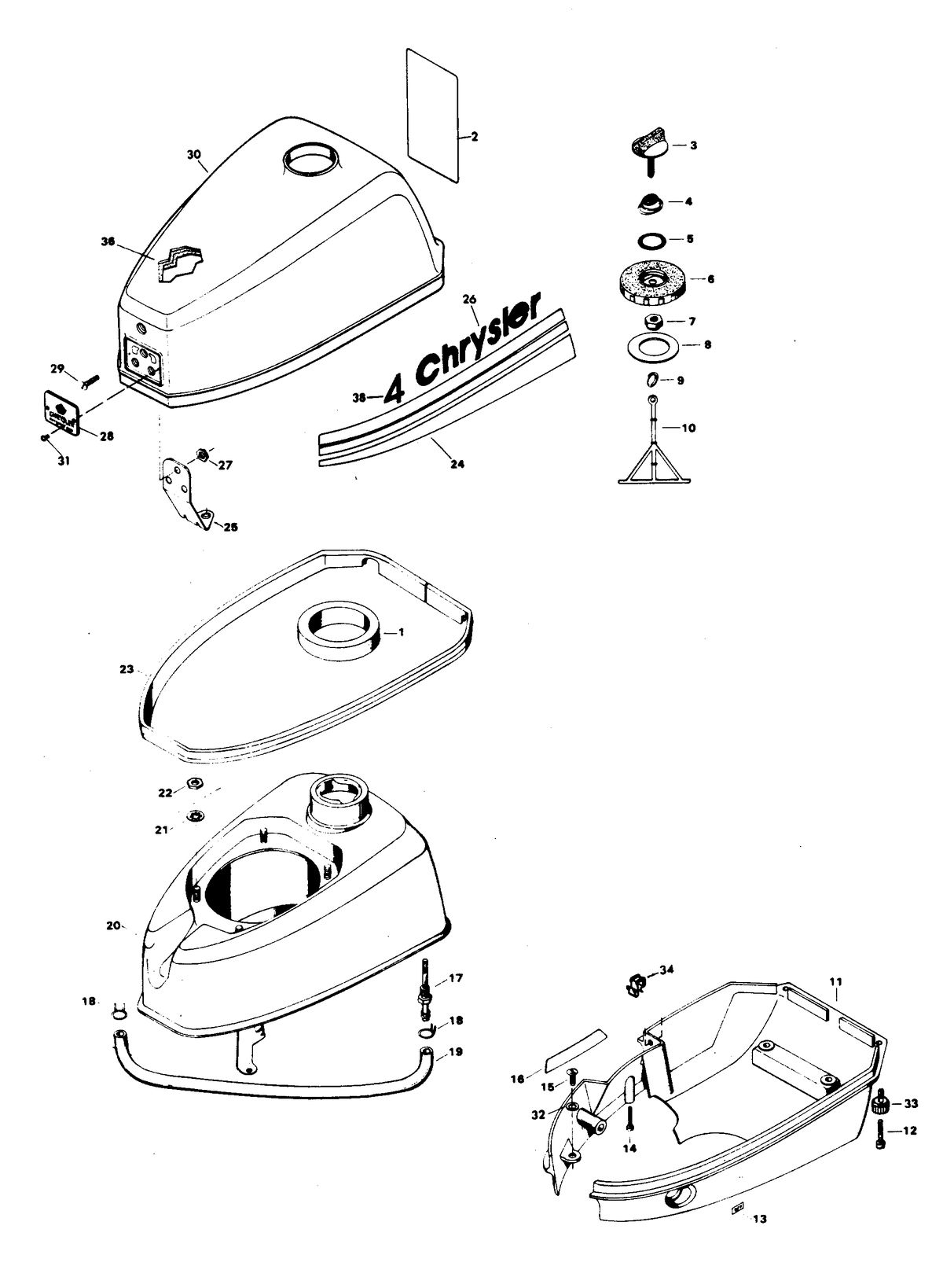 CHRYSLER 4 H.P. ENGINE COVER AND FUEL TANK