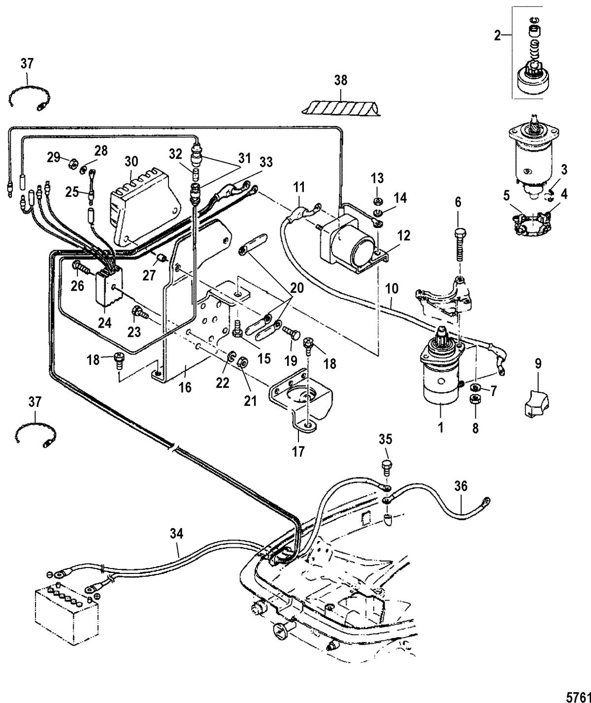 MERCURY/MARINER 25/25 JET/30HP (2 CYL/430CC) INTERNATIONAL Electric Starter Components