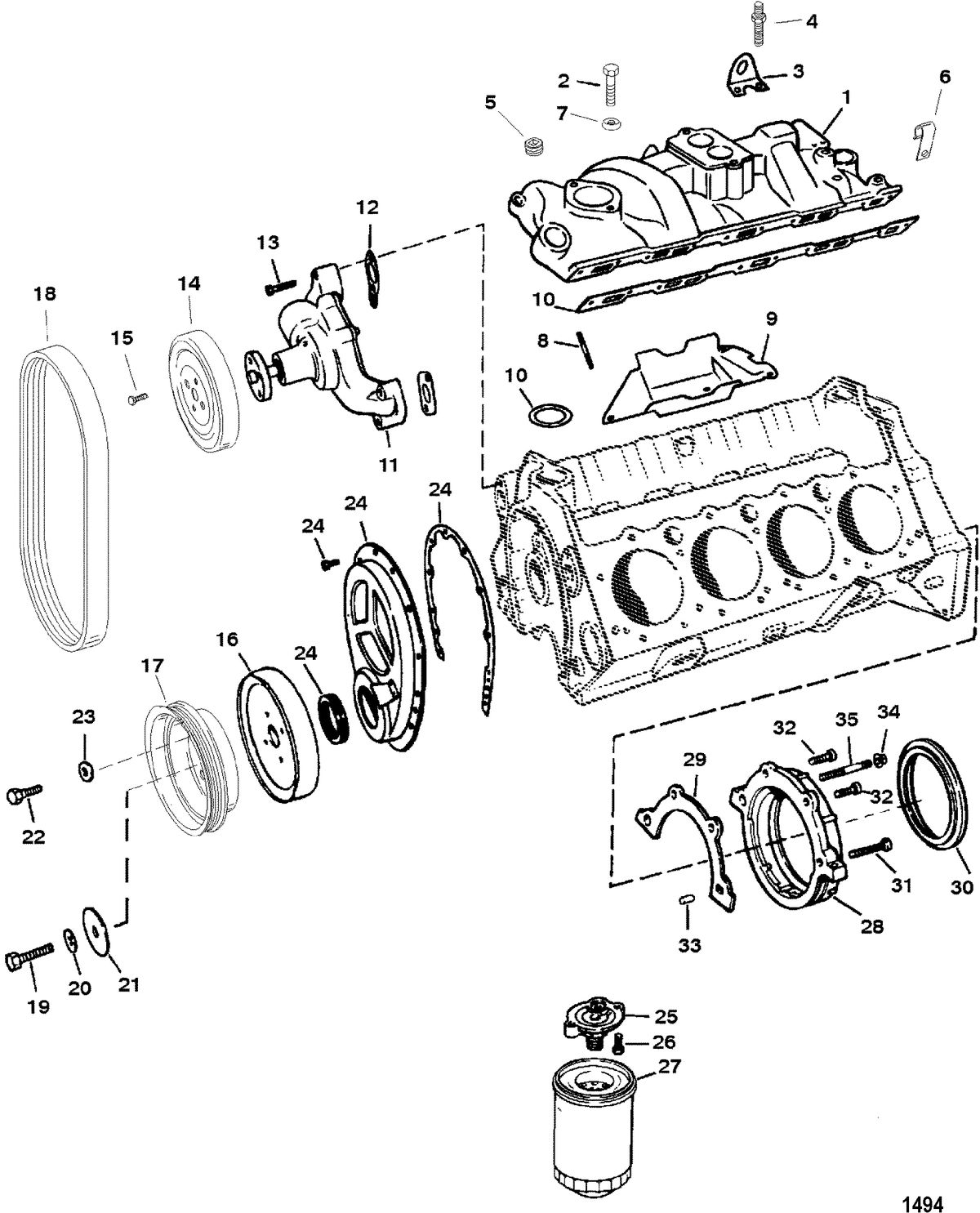 MERCRUISER 5.7L/LX 2BBL AND 4BBL TBI ALPHA/BRAVO INTAKE MANIFOLD AND FRONT COVER