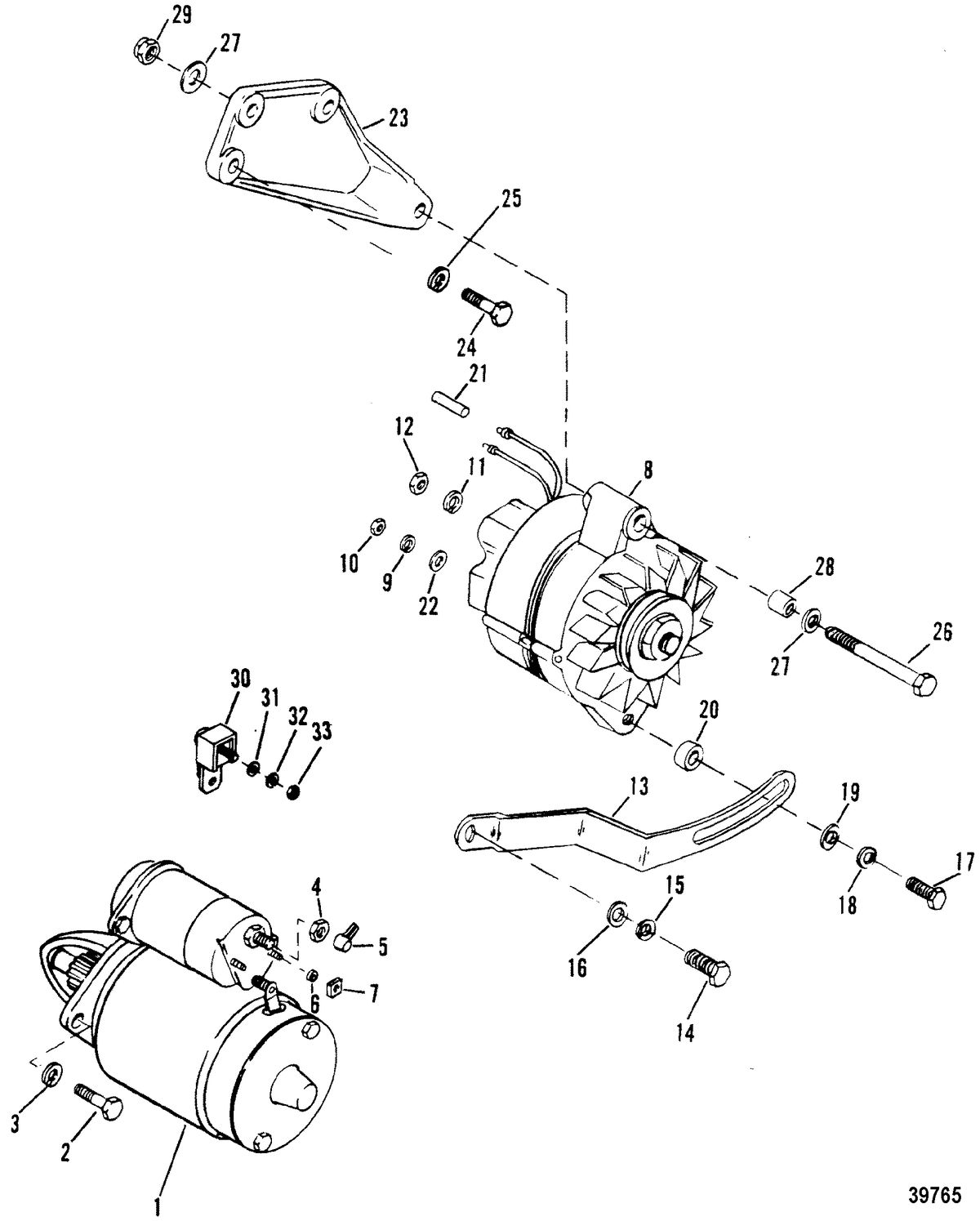 MERCRUISER 230 HP/260 H.P. INBOARD ENGINE (GM) STARTER AND ALTERNATOR