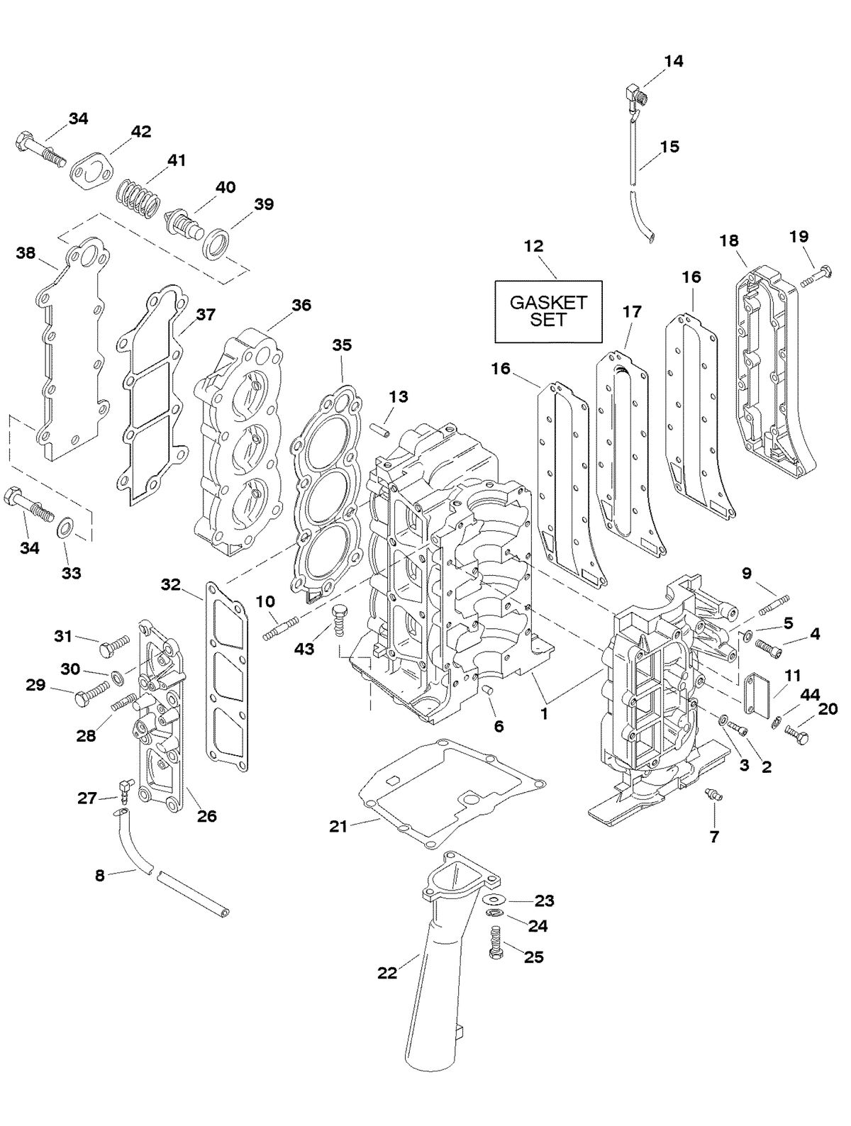 FORCE FORCE 25 H.P. (1998) CYLINDER BLOCK ASSEMBLY