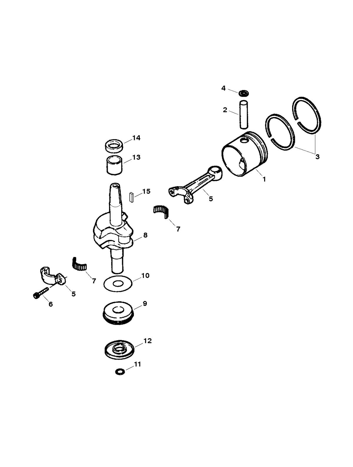 FORCE 5 H.P. CRANKSHAFT AND PISTON