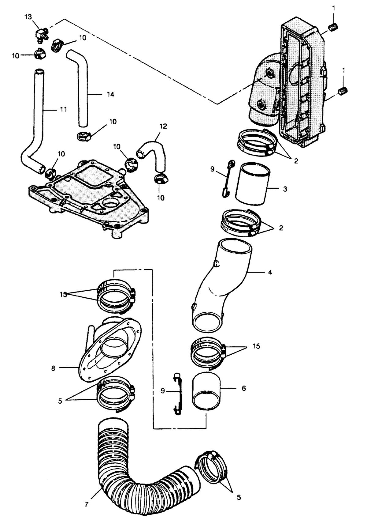 FORCE FORCE 120 H.P. "A" MODEL 1990 L-DRIVE EXHAUST SYSTEM