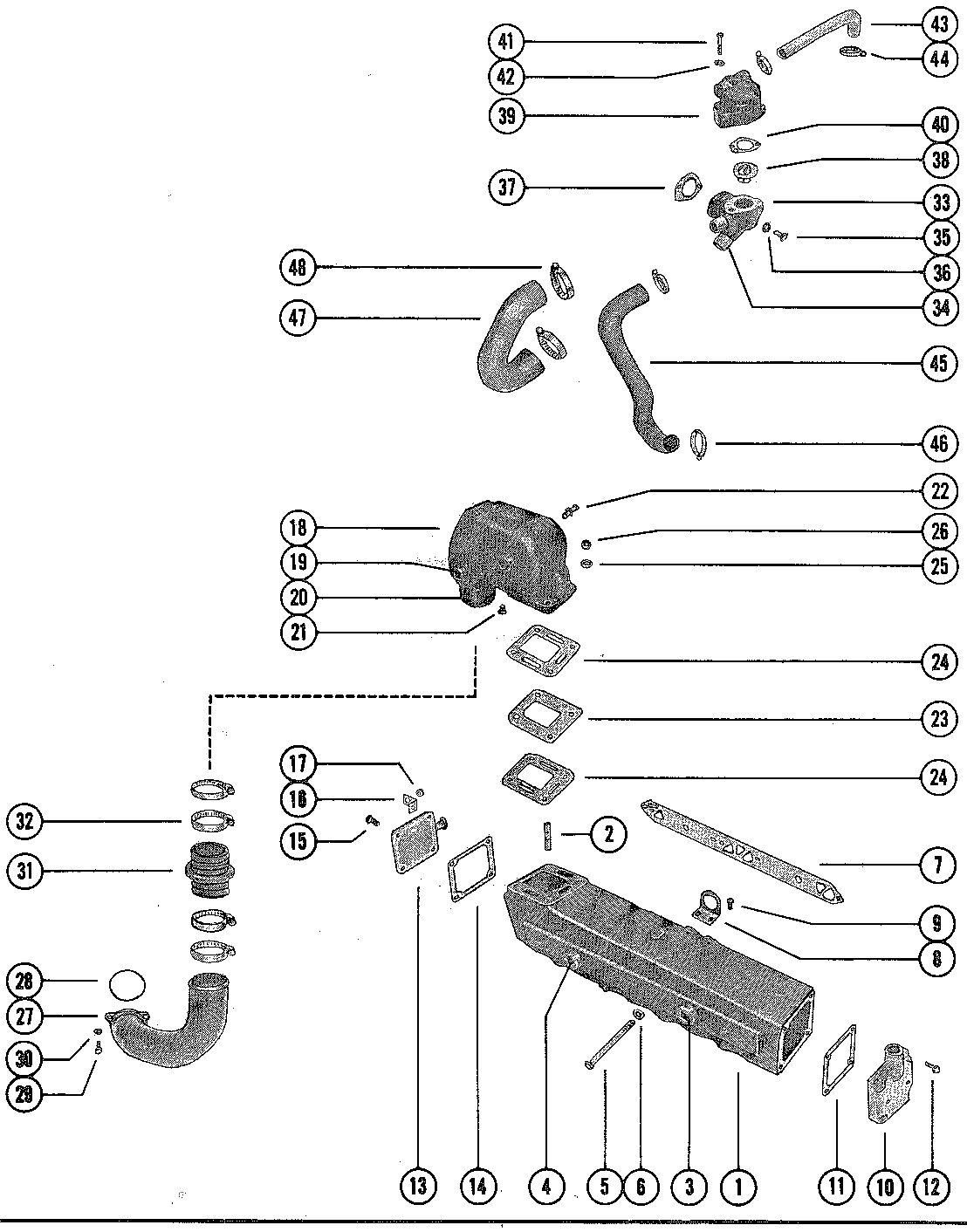 MERCRUISER 215 ENGINE EXHAUST MANIFOLD AND EXHAUST ELBOW