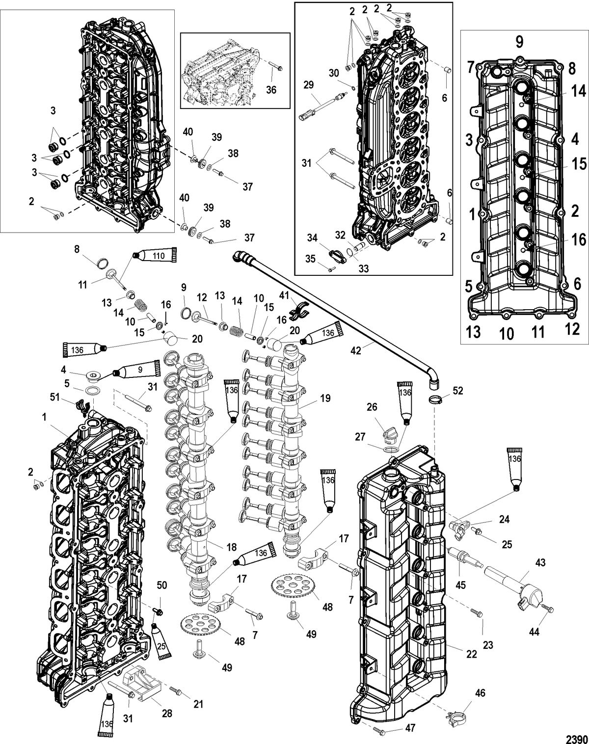MERCURY/MARINER 200/225/250/275 4-STROKE VERADO Cylinder Head and Camshaft