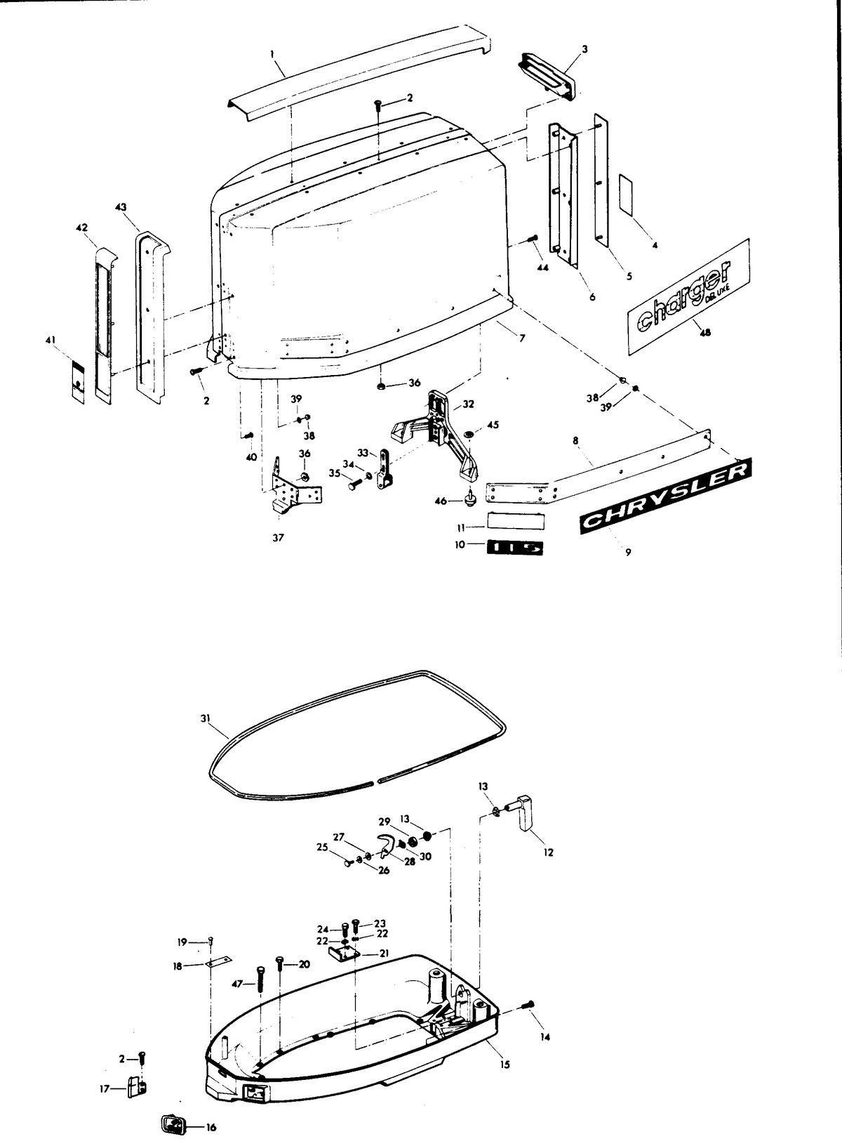 CHRYSLER 115 H.P. CHARGER ENGINE COVER AND SUPPORT PLATE