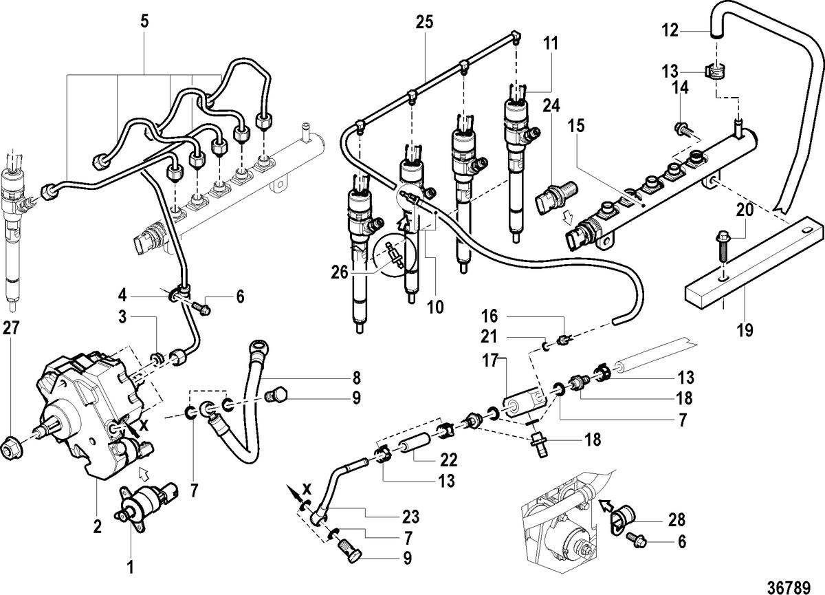 MERCRUISER 2.0L I4 150-170HP DIESEL Fuel Injection, Pump, Rails, Lines and Injector