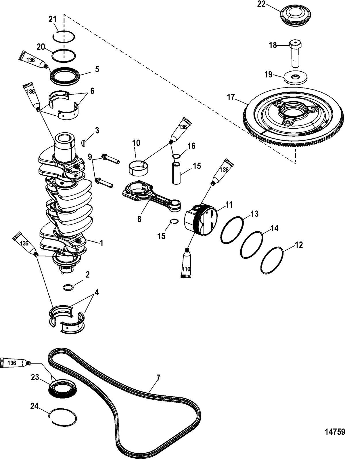 MERCURY/MARINER 75/80/90/100/115 EFI 4-STROKE Crankshaft, Pistons and Connecting Rods