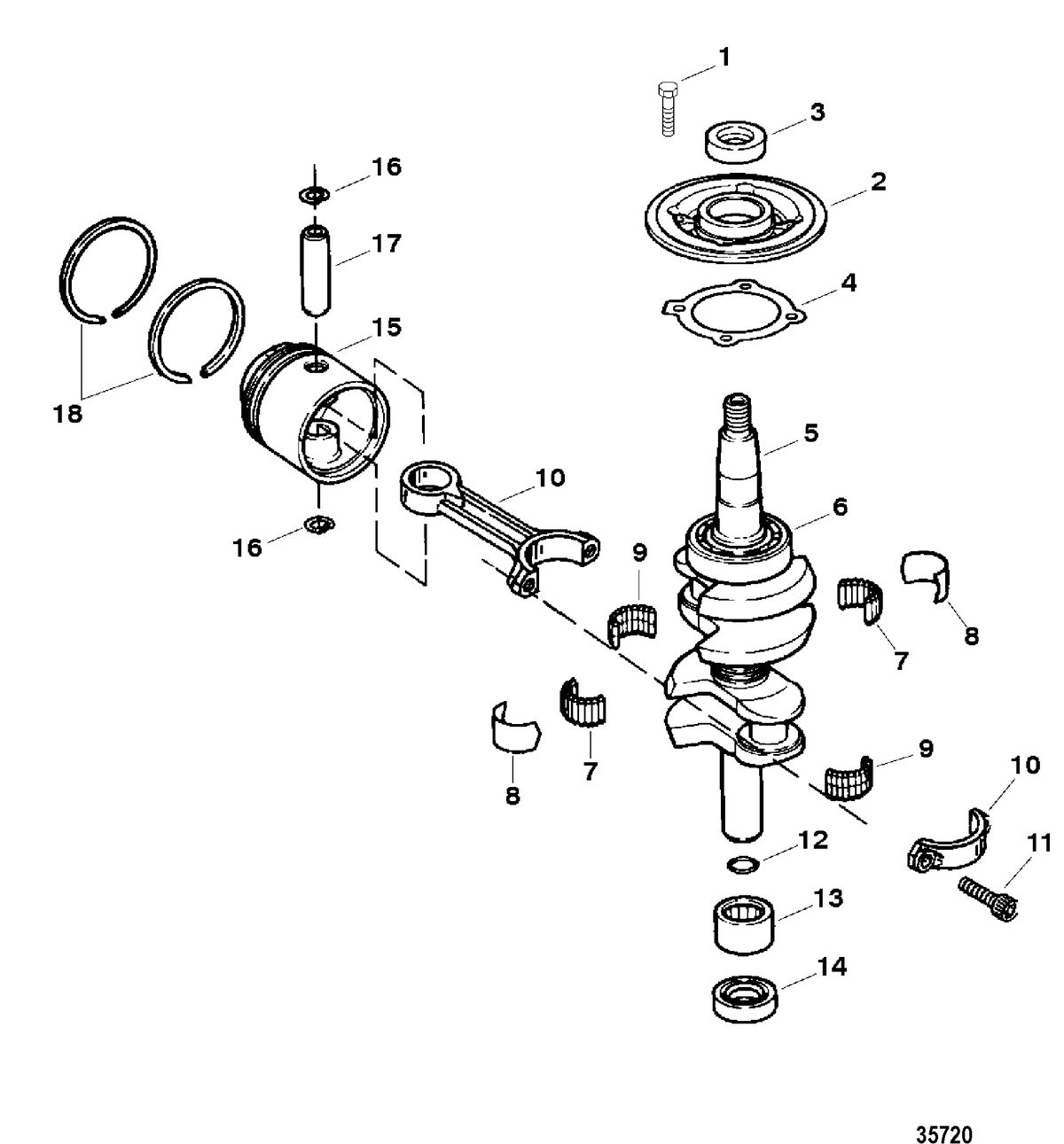 FORCE 9.9/15 H.P. CRANKSHAFT AND PISTON