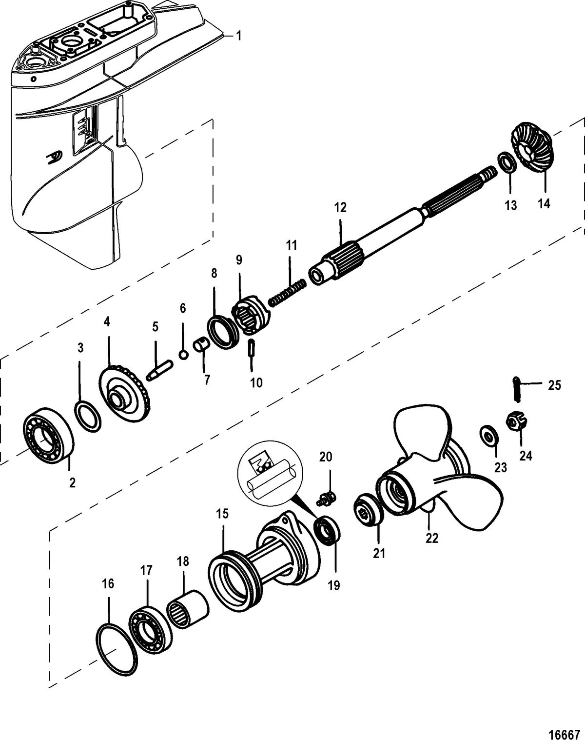 MERCURY/MARINER 25/30/JET 25 EFI/3 CYLINDER 4-STROKE Gear Housing, Propeller Shaft -1.92:1 Gear Ratio