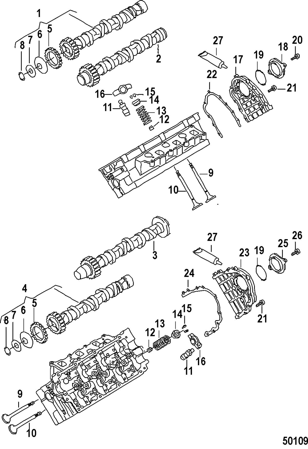 MERCRUISER VW TDI 3.0L ENGINE COMPONENTS, Camshaft and Valves