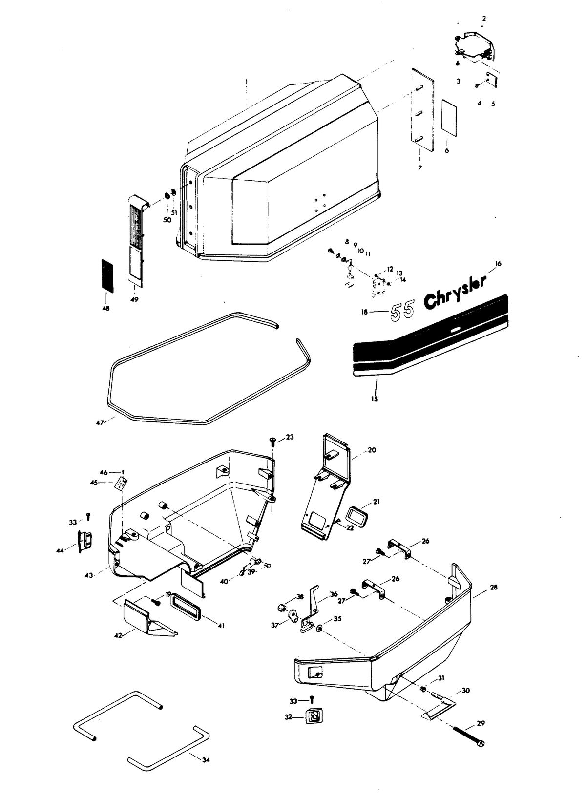 CHRYSLER 55 H.P. ENGINE COVER AND SUPPORT PLATE