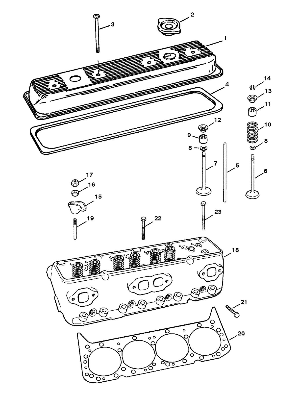 MERCRUISER 5.7L INBOARD ENGINE CYLINDER HEAD AND ROCKER COVER